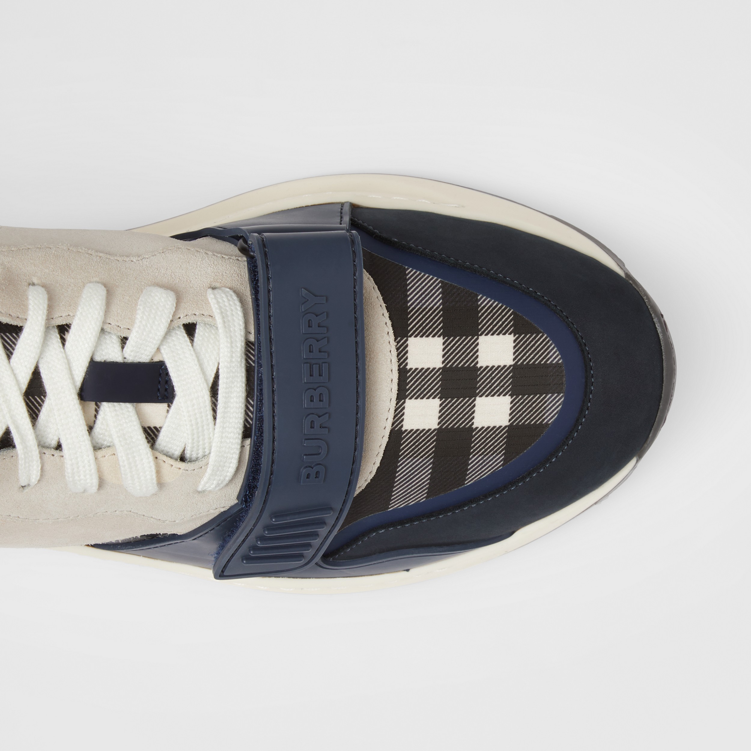 Nylon, Suede and Check Sneakers in Dark Charcoal Blue - Men | Burberry® Official - 2