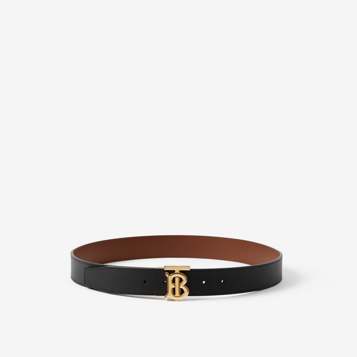 Shop Burberry Leather Reversible Tb Belt In Black/tan/light Gold