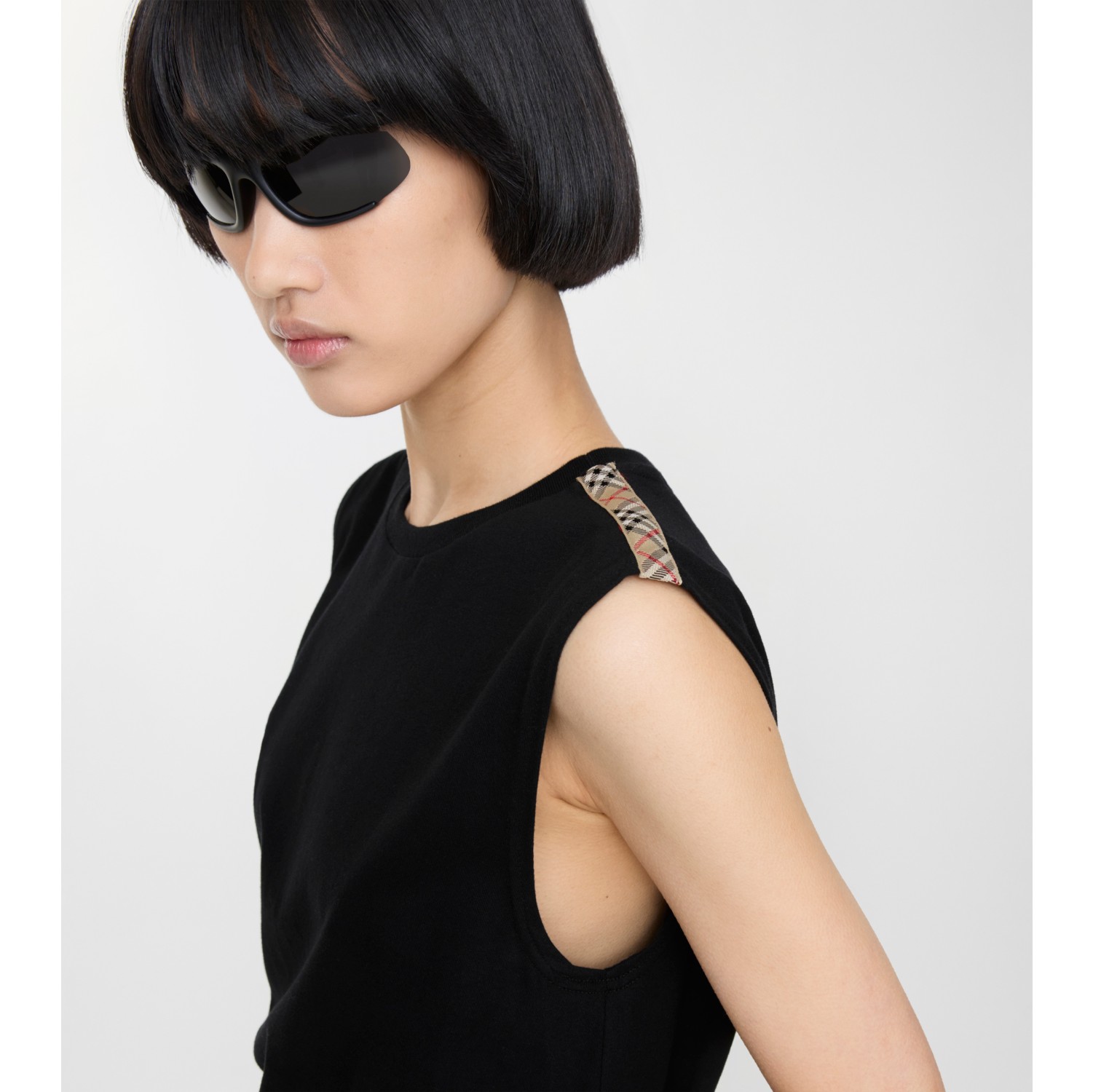 Check Trim Cotton Jersey Dress in Black - Women | Burberry® Official