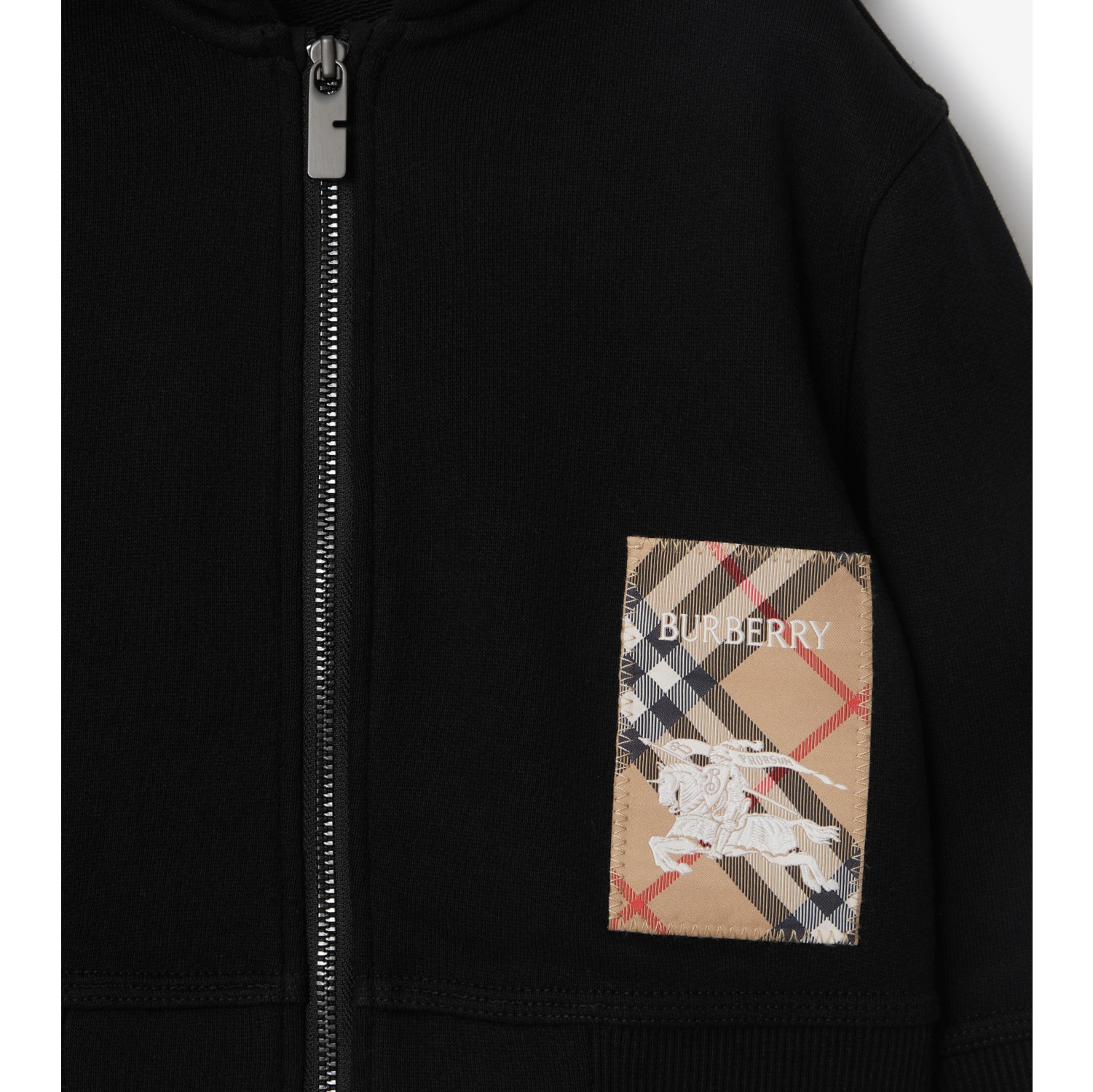 Check Label Cotton Zip Hoodie