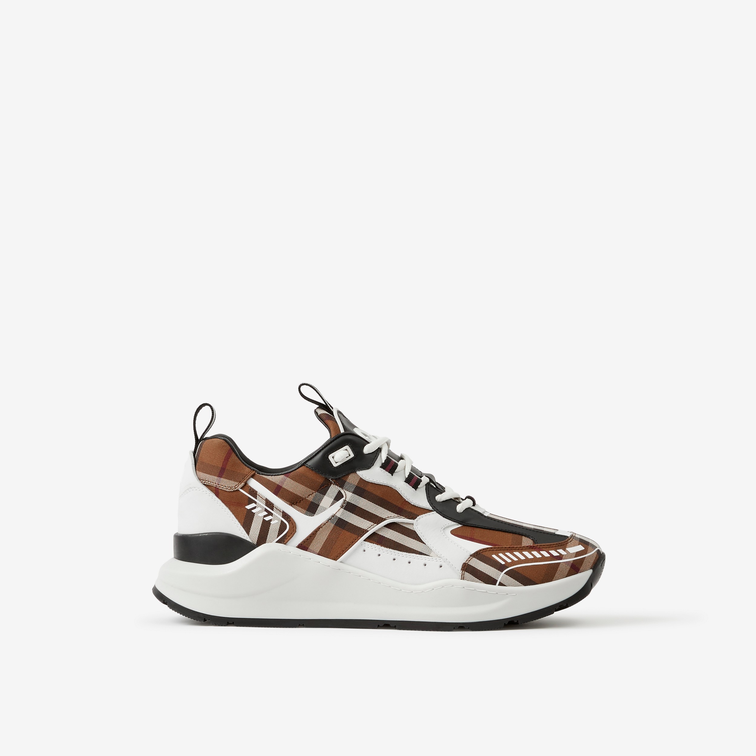 Vintage Check Cotton and Leather Sneakers in Dark Birch Brown - Men | Burberry® Official - 1