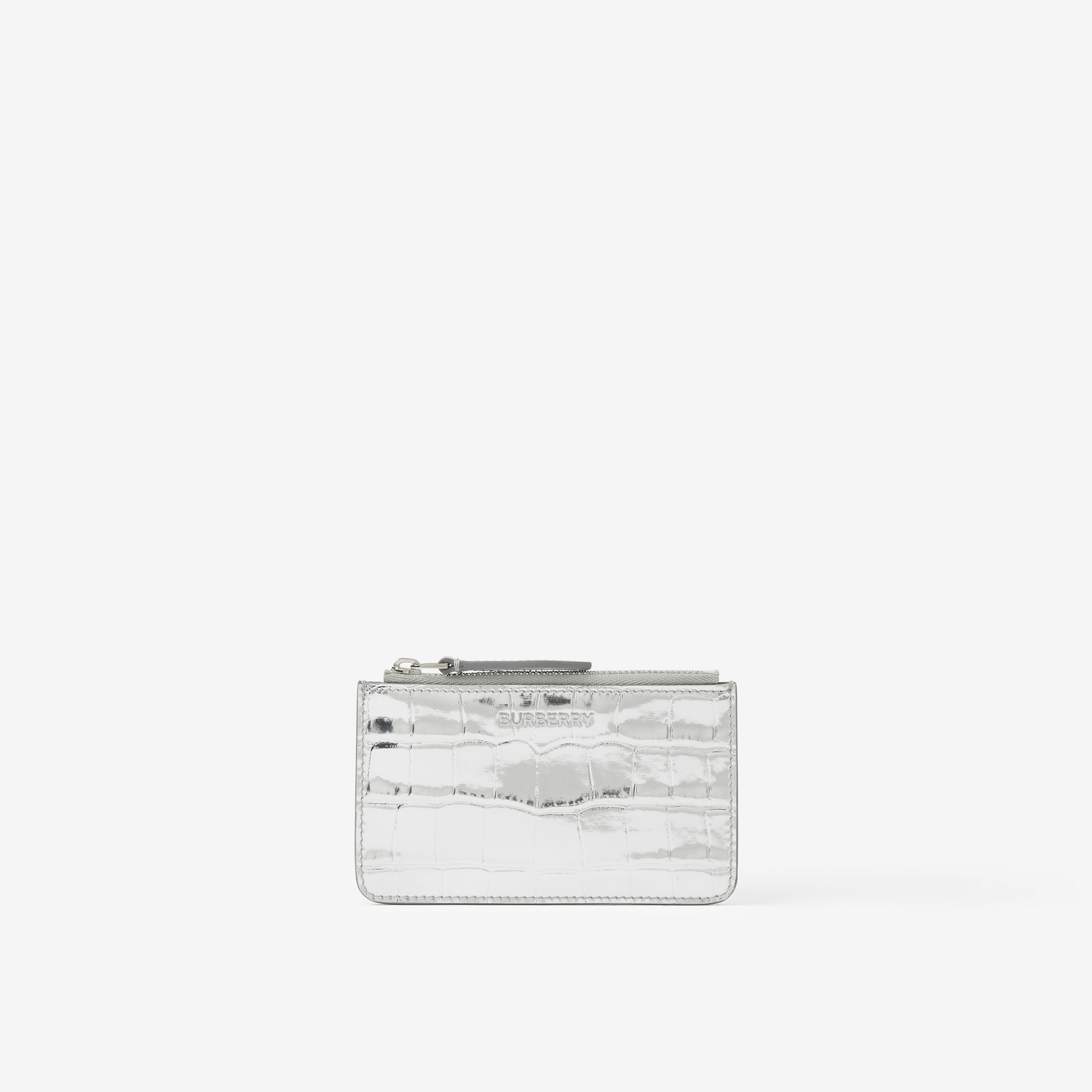 Embossed Leather Coin Case with Strap in Silver - Women | Burberry® Official - 1