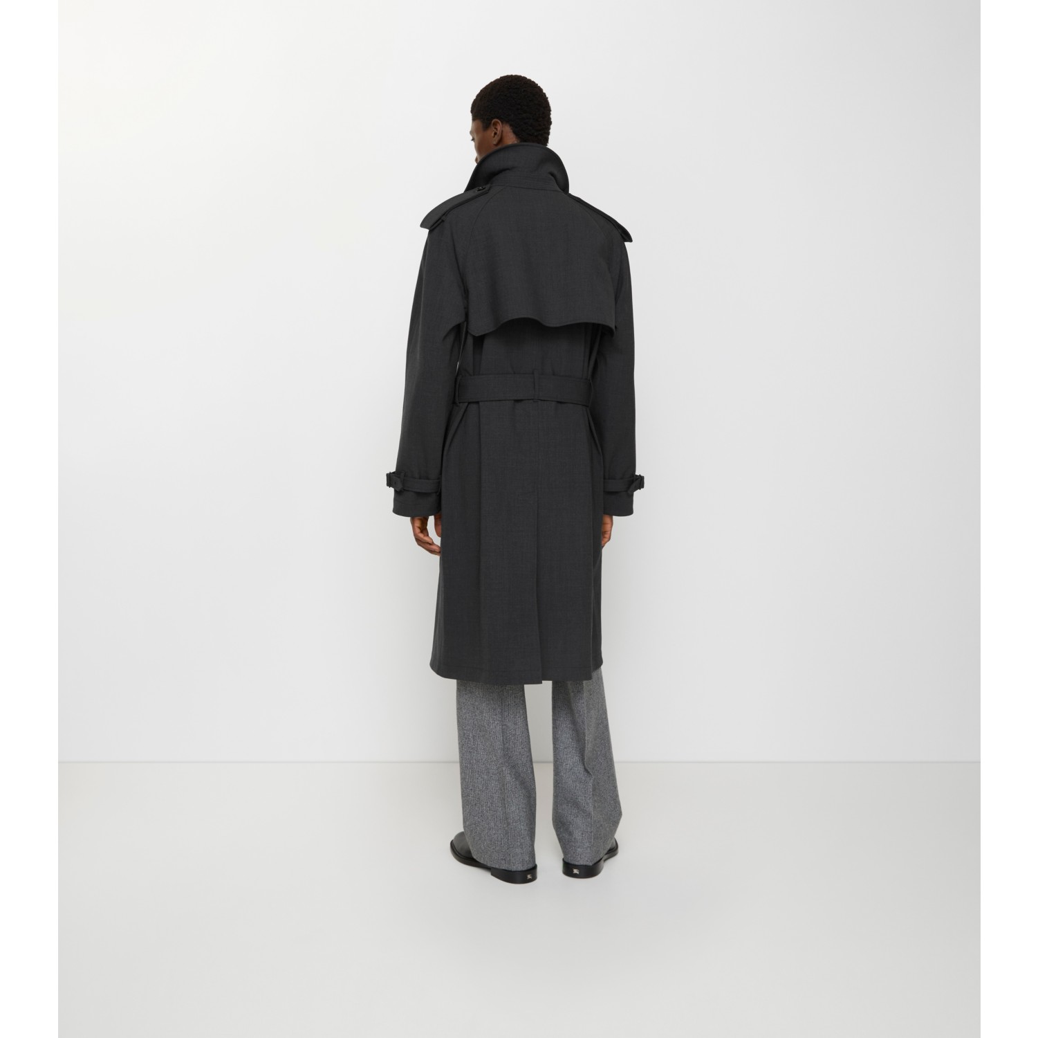 Long Bonded Stretch Wool Trench Coat in Onyx grey melange - Men, Cotton | Burberry® Official