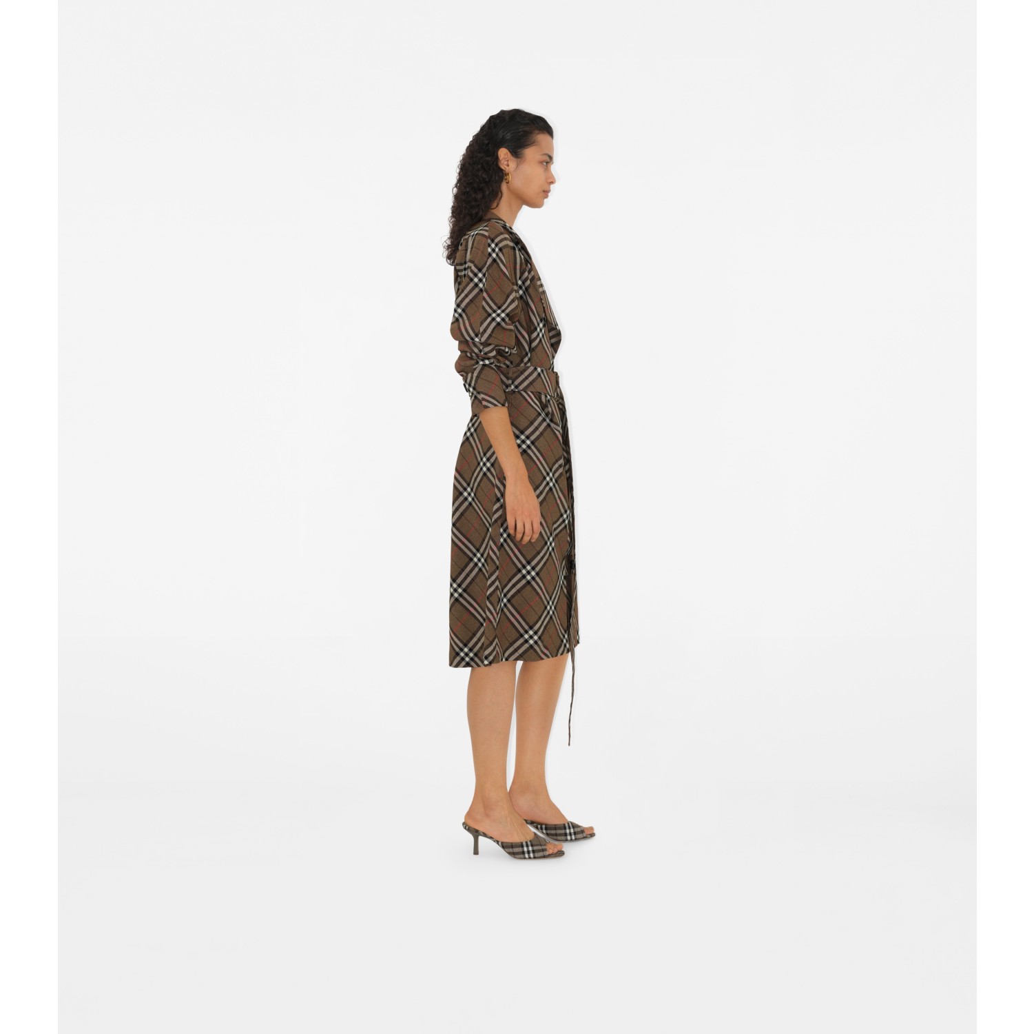 Abito trench in misto seta Check