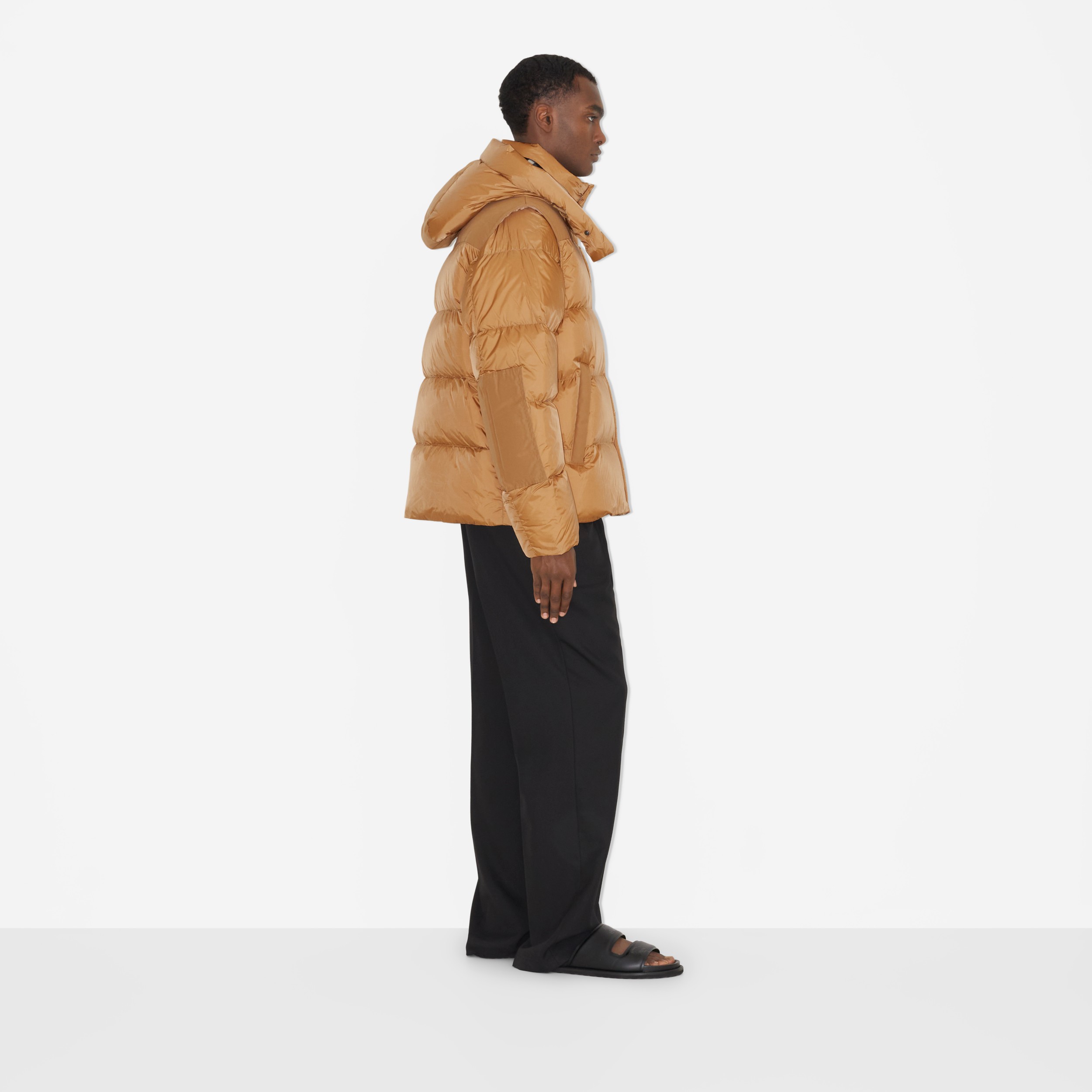 Detachable Sleeve Hooded Puffer Jacket in Warm Honey - Men | Burberry ...