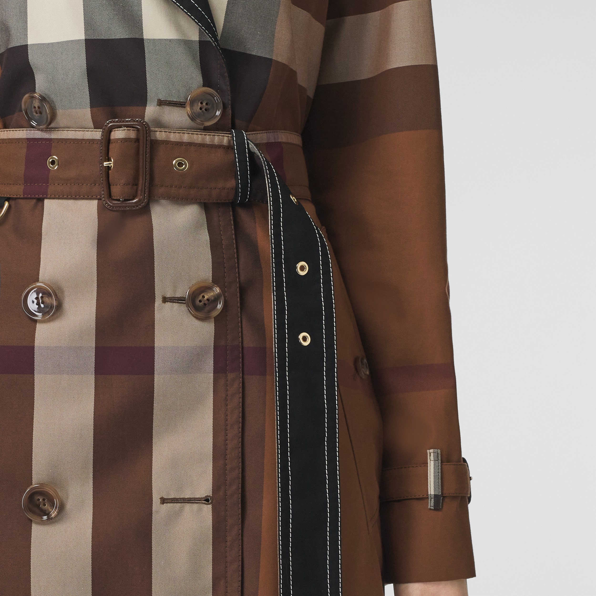 Contrast Panel Check Cotton Trench Coat in Dark Birch Brown - Women | Burberry® Official - 4