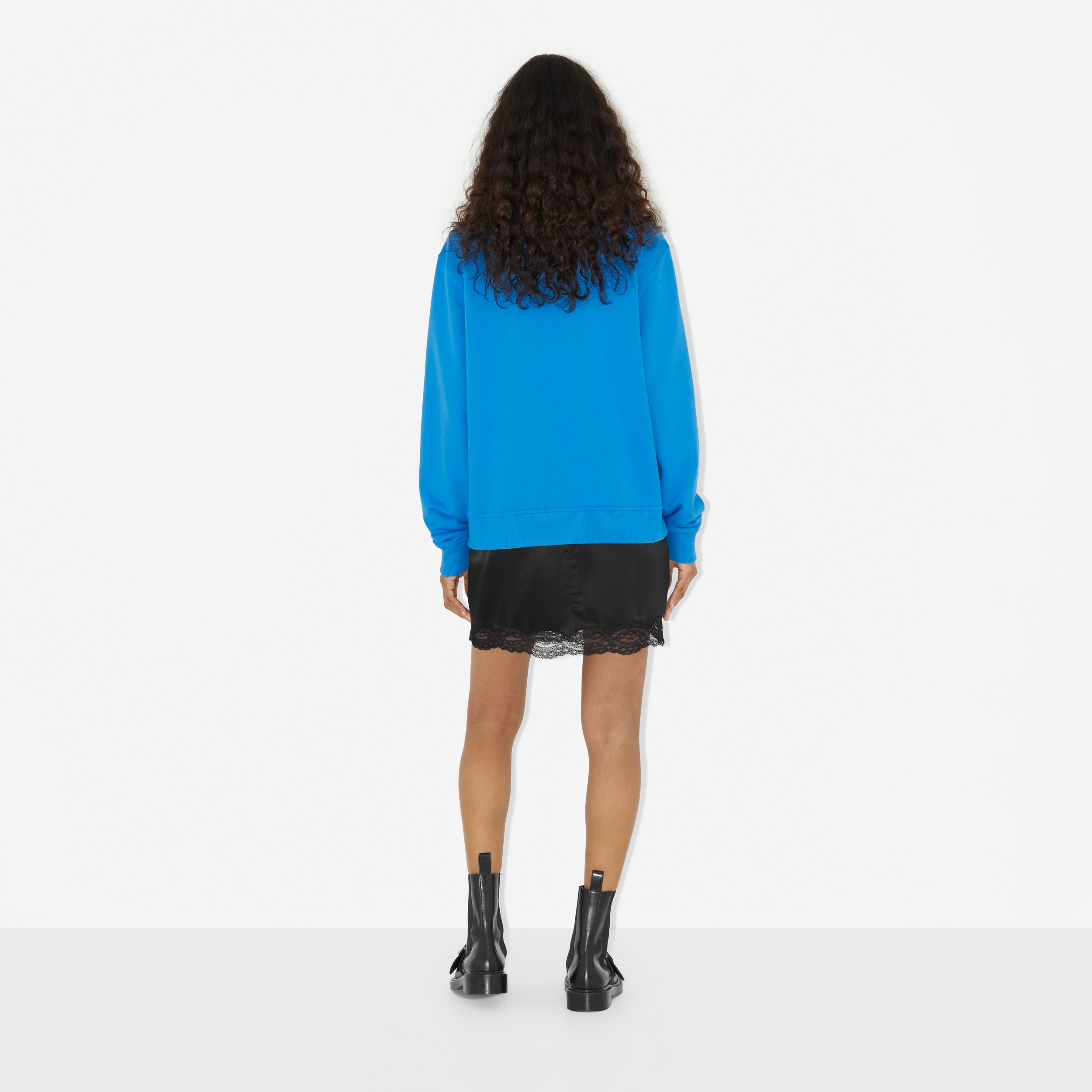 Embroidered Oak Leaf Crest Cotton Sweatshirt in Vivid Blue - Women | Burberry® Official - 4