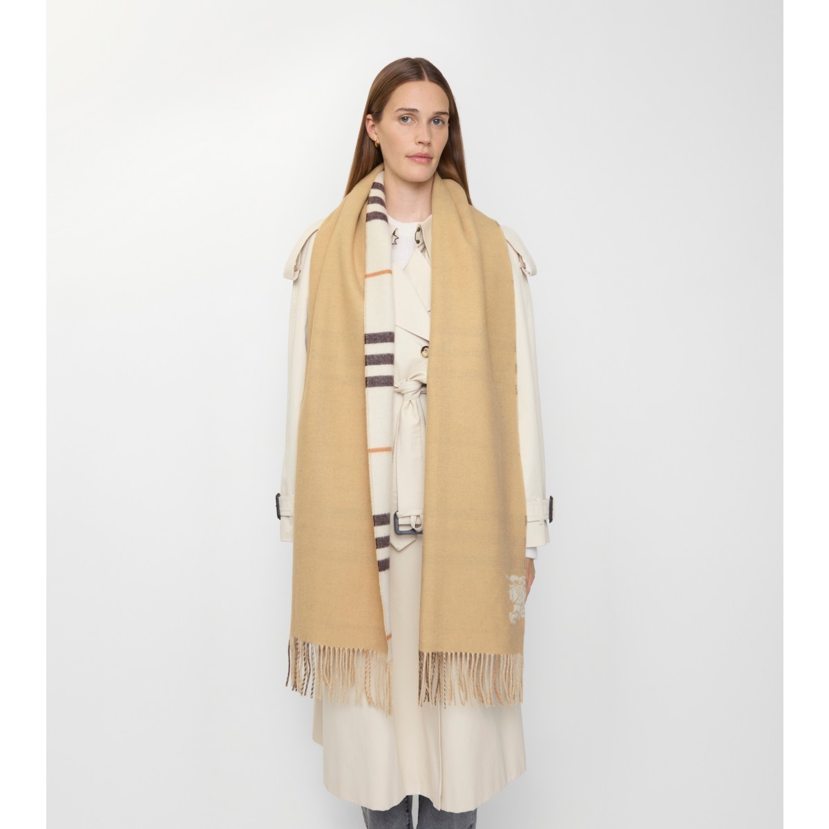  Check Wide Reversible Cashmere Scarf