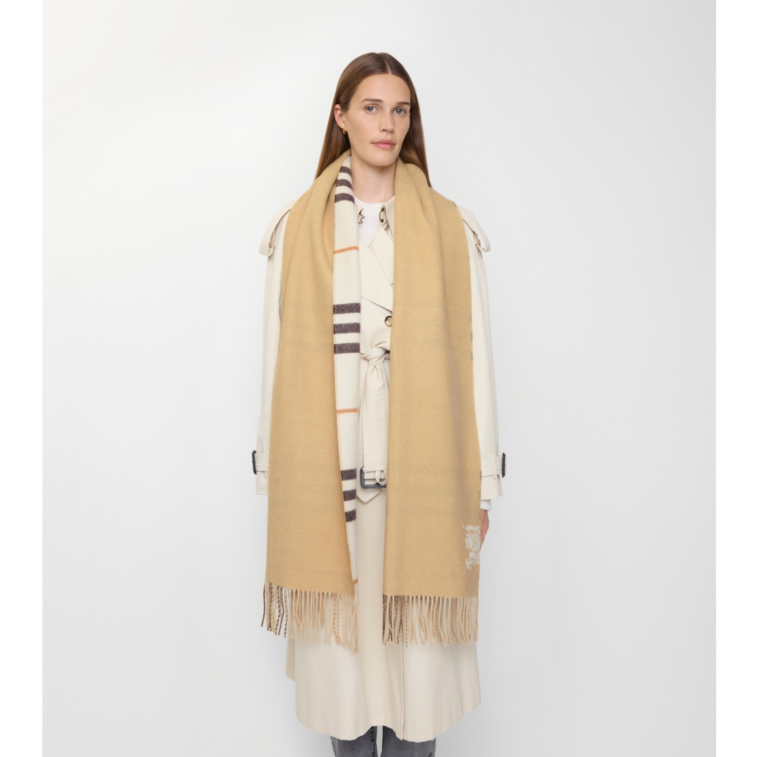 Wide Reversible Check Cashmere Scarf