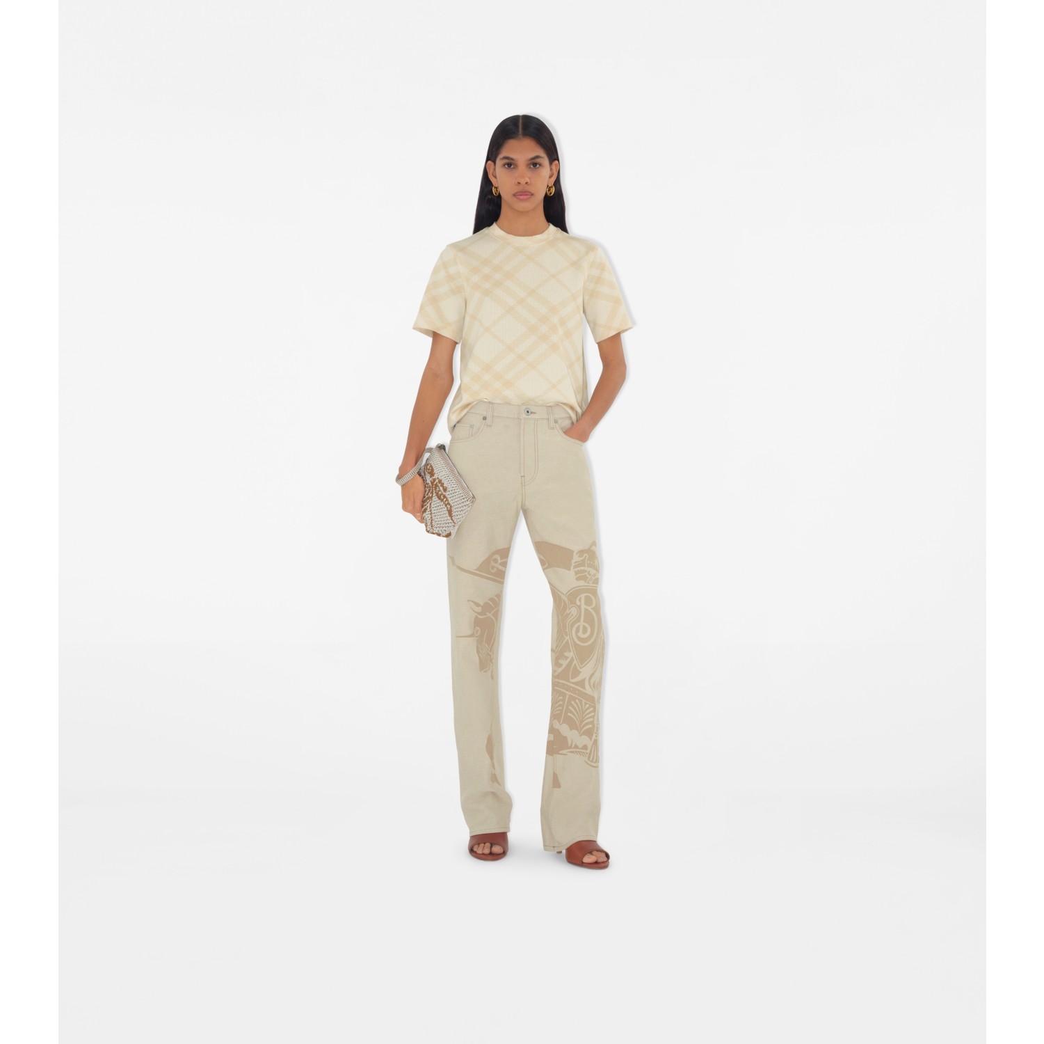 Check Stretch Cotton Blend T-shirt