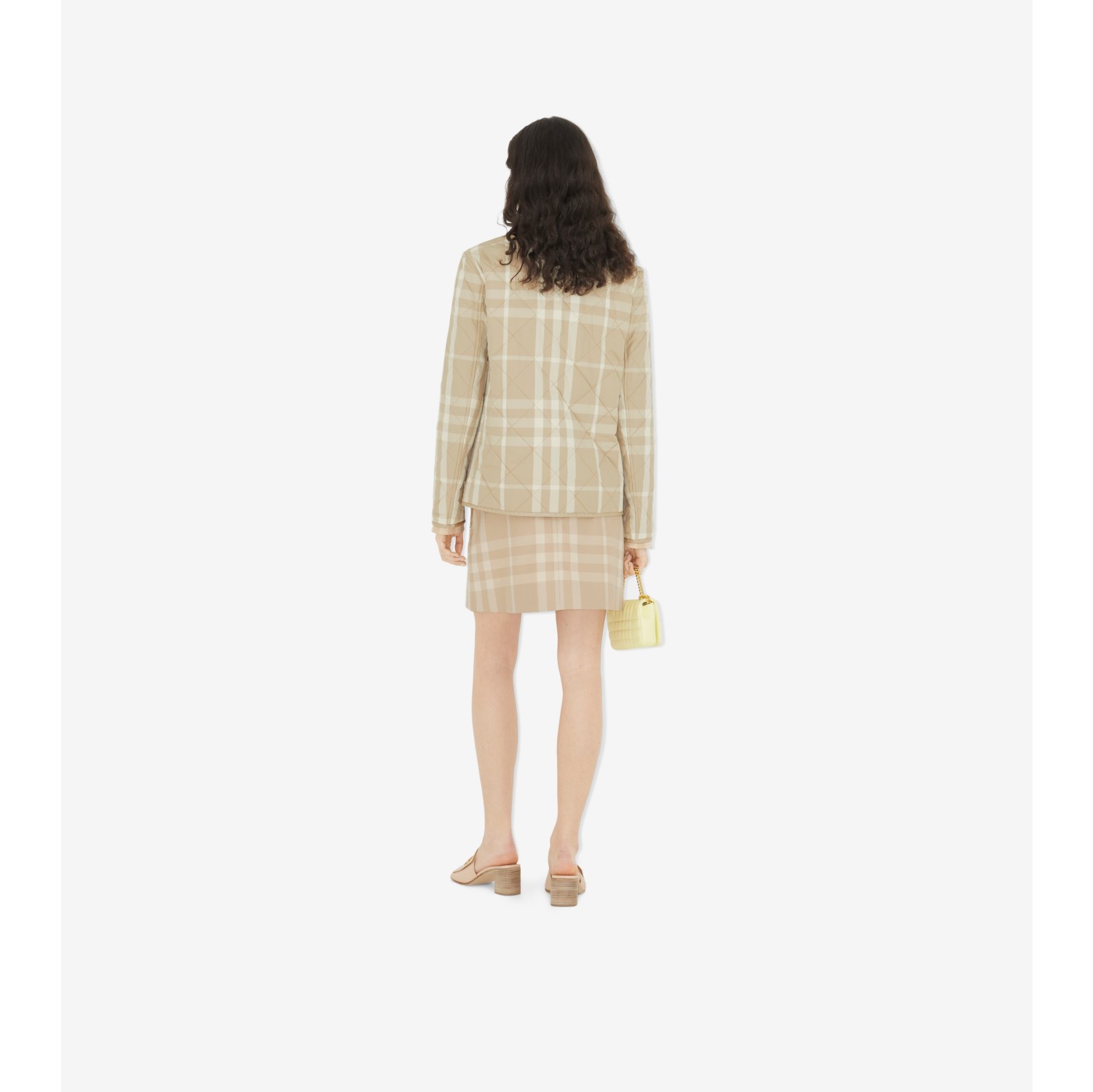 Check Cotton Gabardine Mini Skirt in Soft Fawn - Women | Burberry® Official
