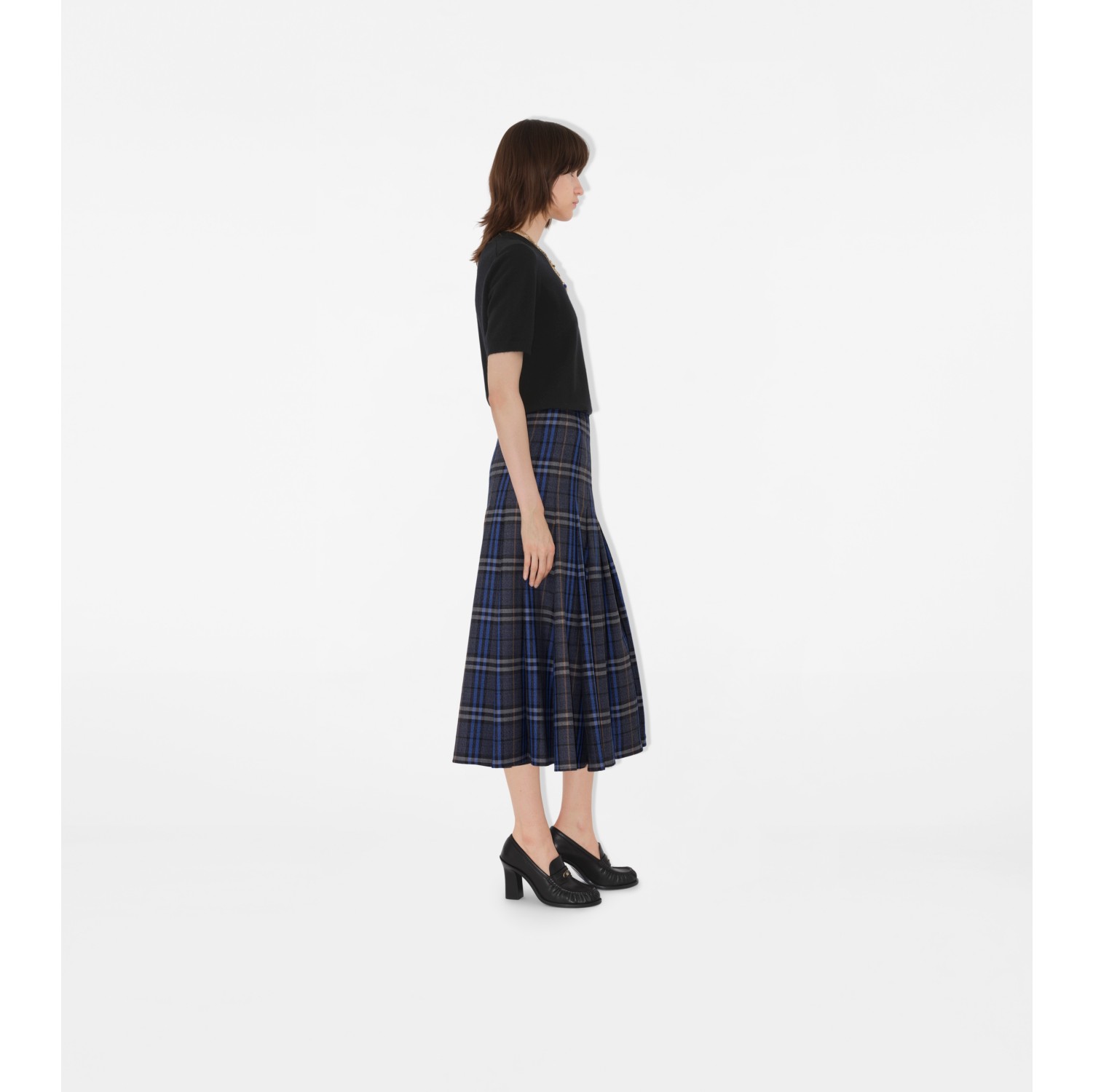 Saia kilt mídi de lã em Check