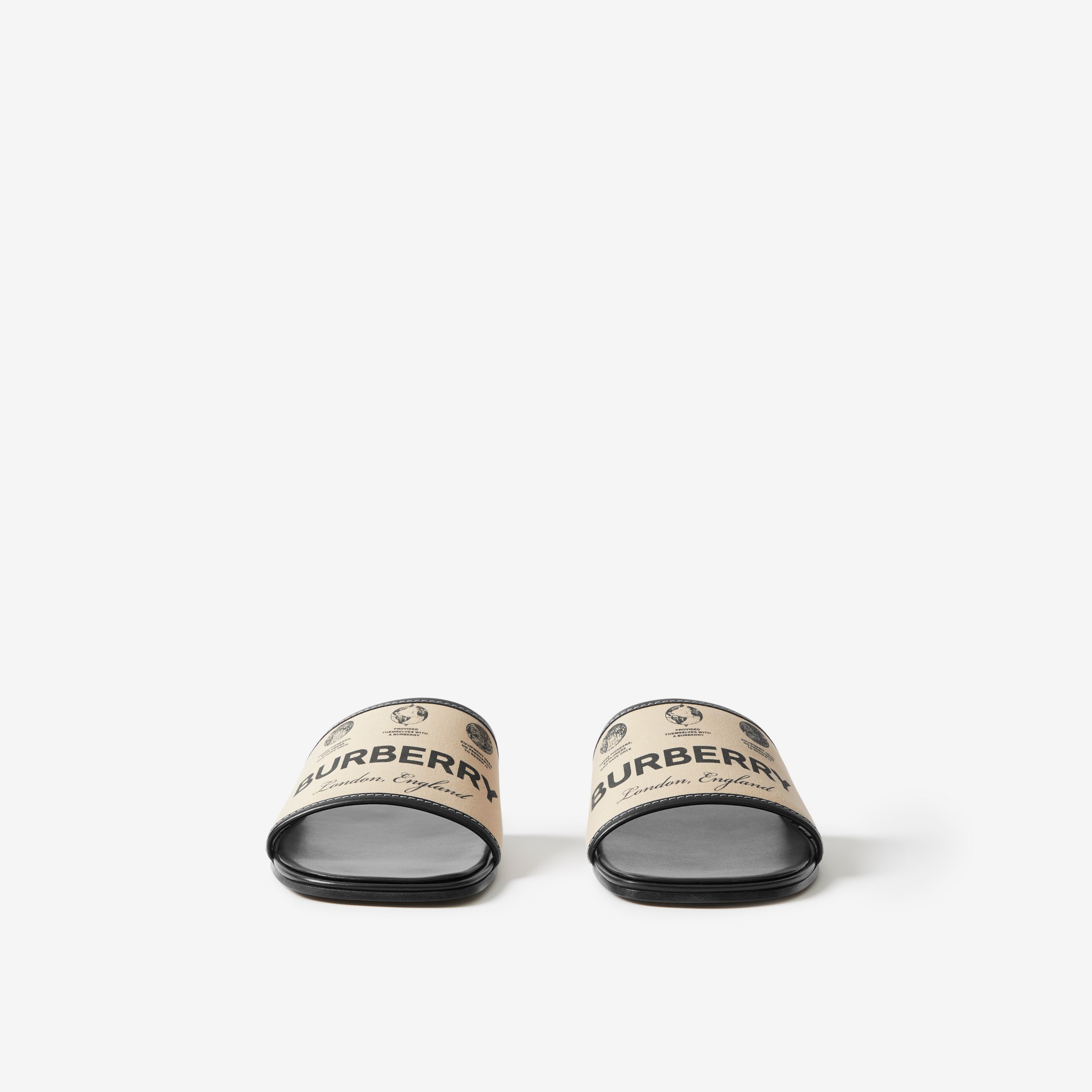 Label Print Gabardine and Leather Slides in Beige - Women | Burberry® Official - 2