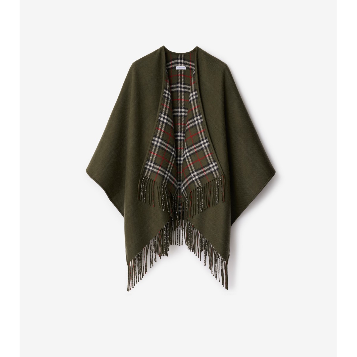 Shop Burberry Reversible Check Wool Cape In Loch