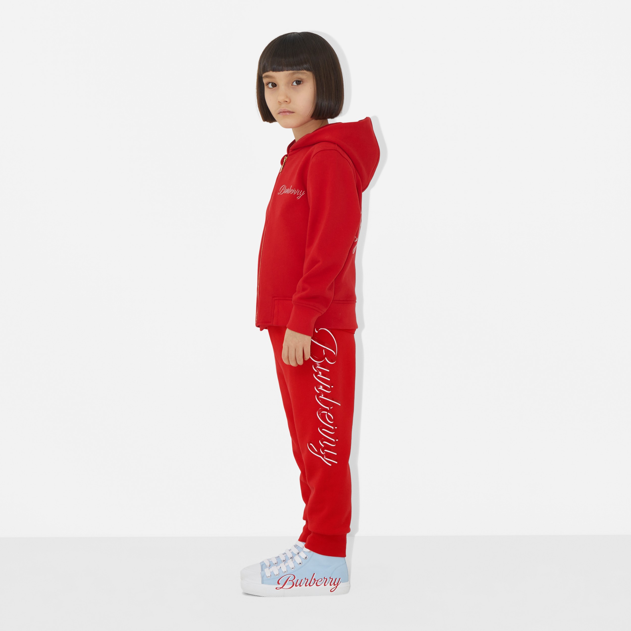 Calças jogger em algodão com logotipo (Vermelho Intenso) | Burberry® oficial - 3