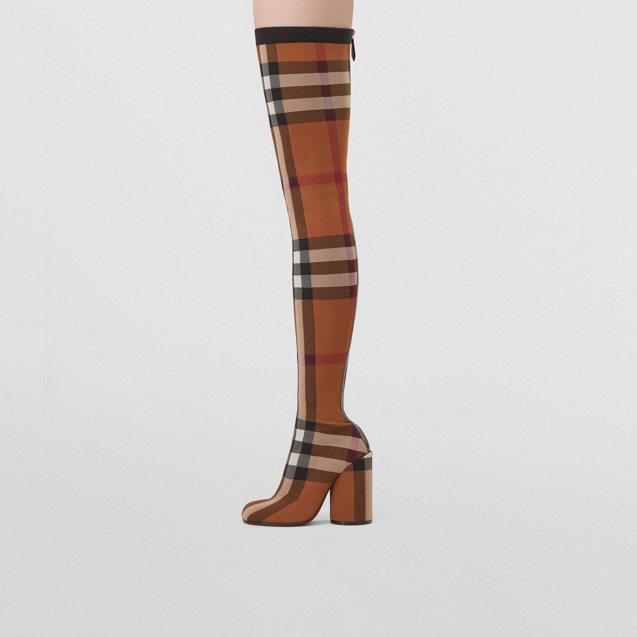 Botas estilo meia de cano alto em Check (Marrom Bétula) - Mulheres | Burberry® oficial - 3