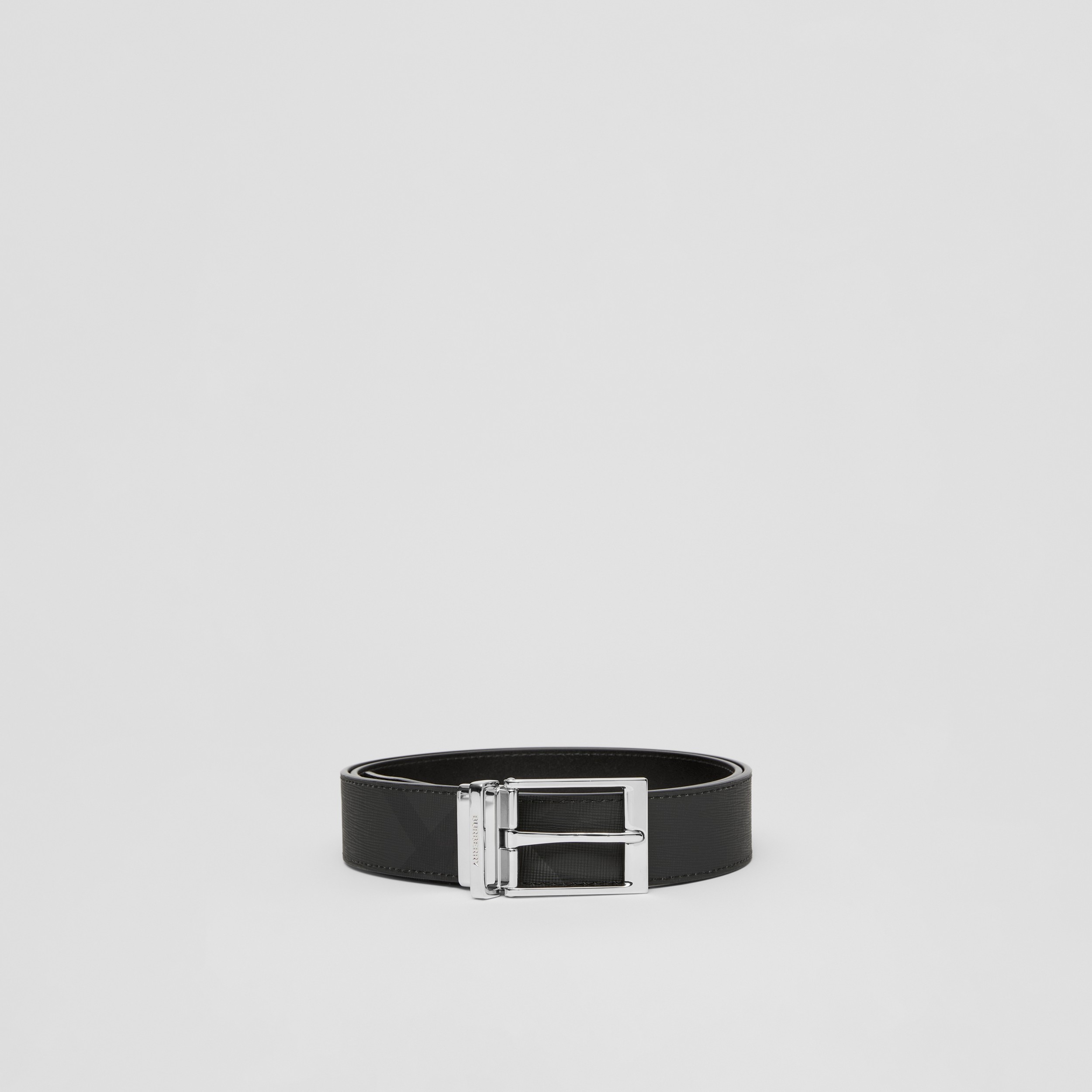 Check and Leather Reversible Belt in Charcoal/silver - Men | Burberry® Official - 3