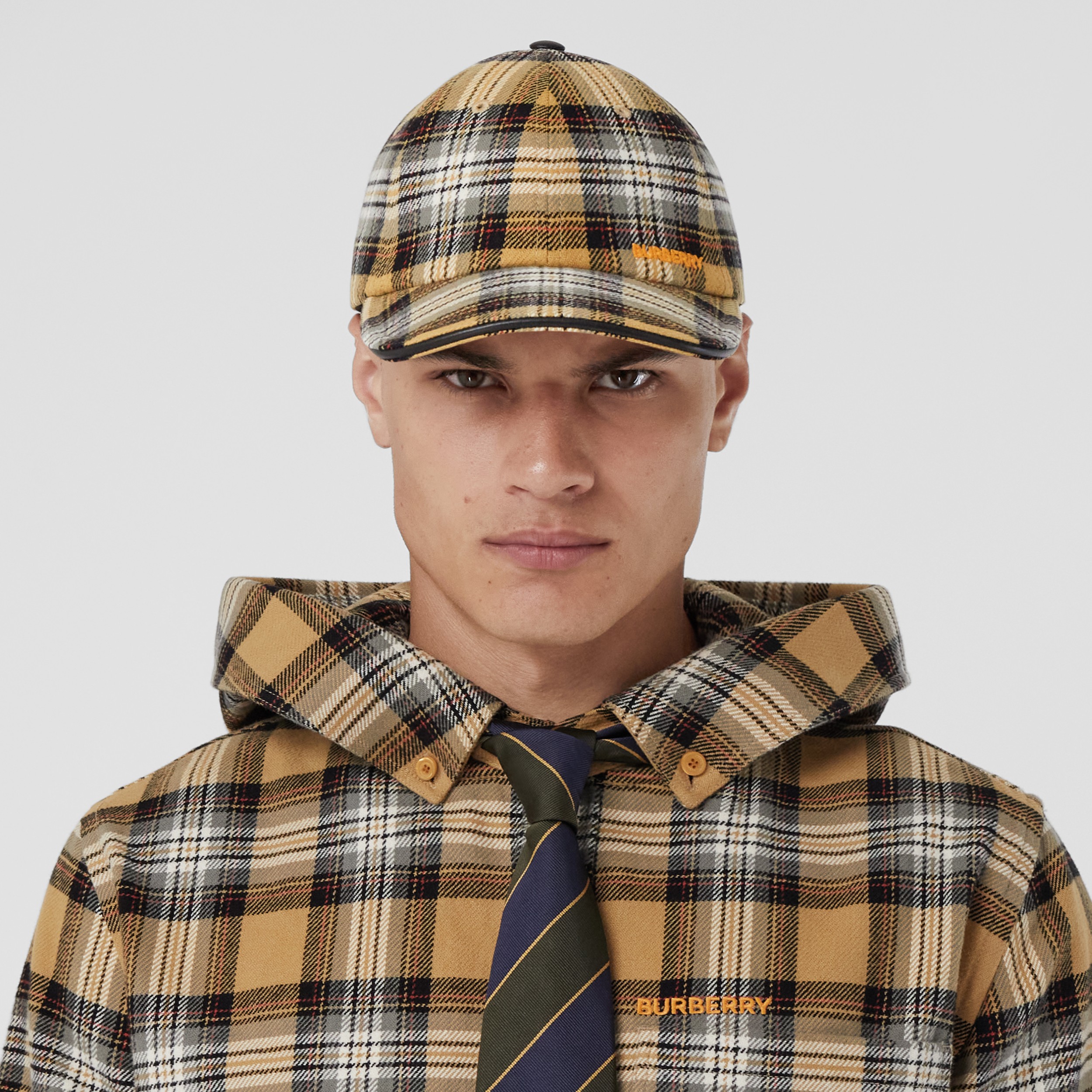 Logo Detail Check Cotton Flannel Baseball Cap in Yellow | Burberry® Official