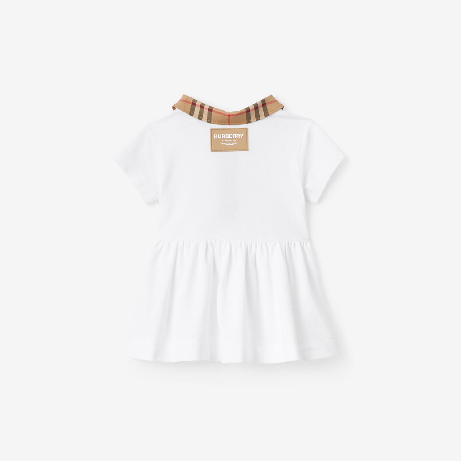 Check Trim Stretch Cotton Piqué Dress with Bloomers