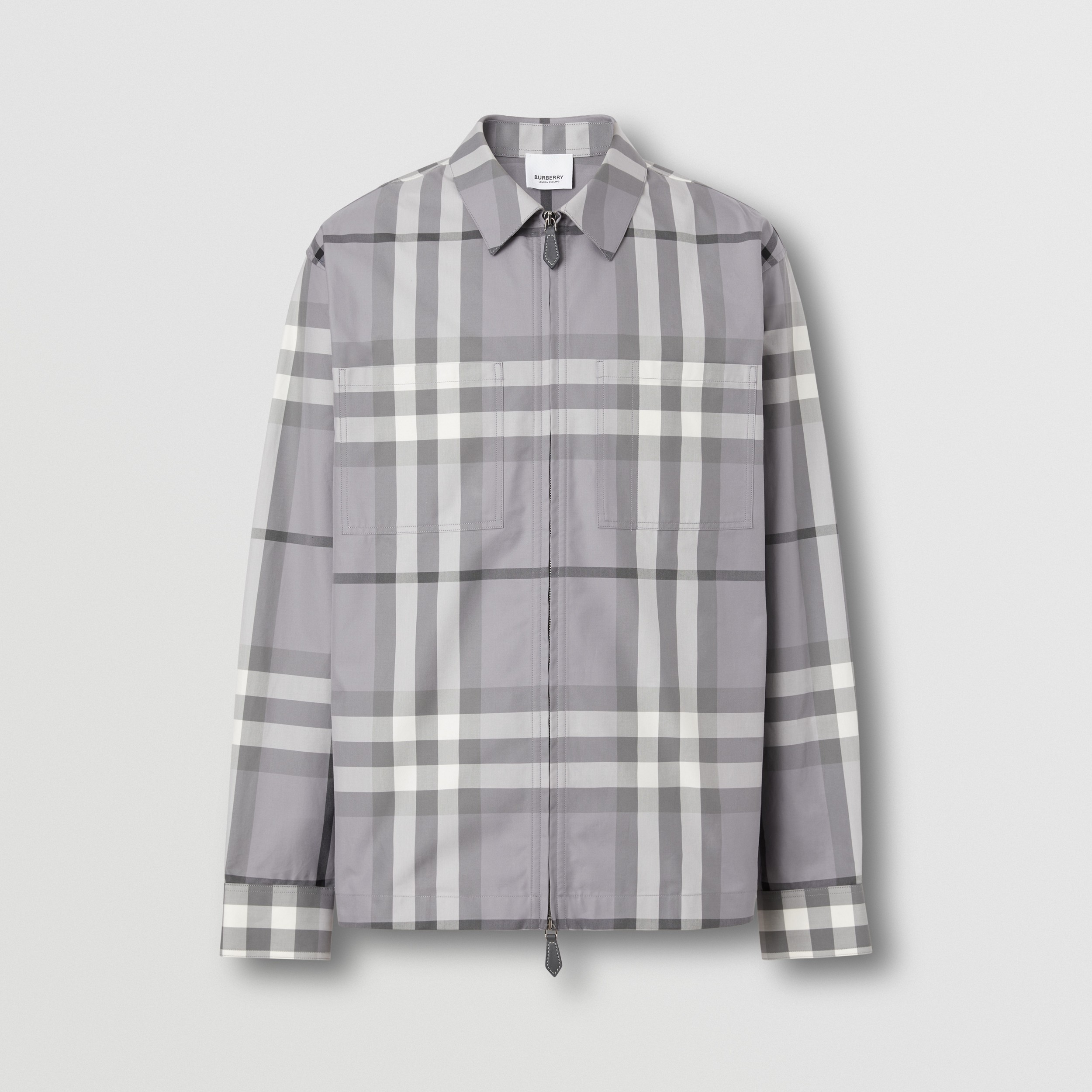Check Cotton Zip-front Shirt in Storm Grey - Men | Burberry® Official - 1