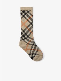 Check Cotton Blend Socks in colour Sand