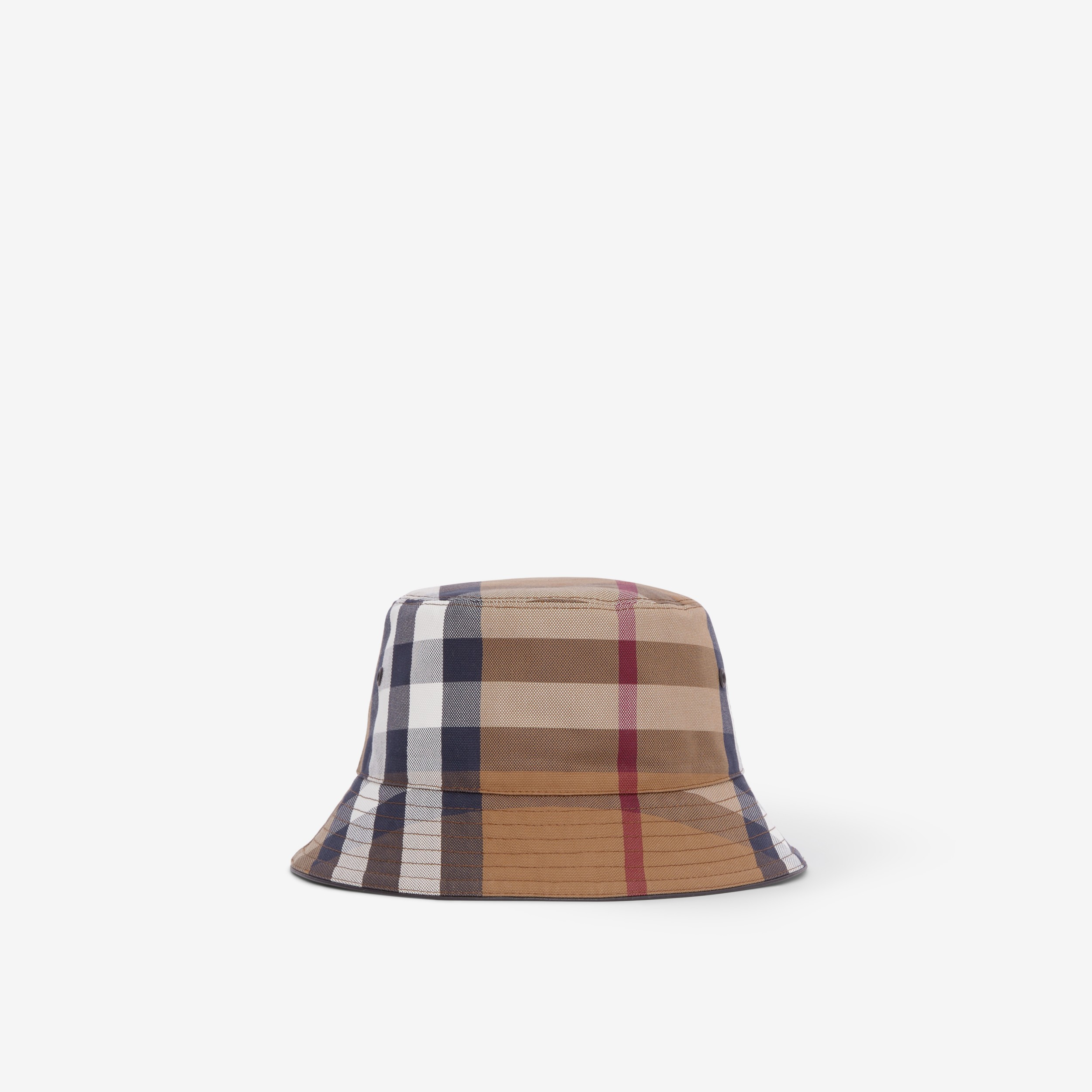 Exaggerated Check Cotton Canvas Bucket Hat in Birch Brown