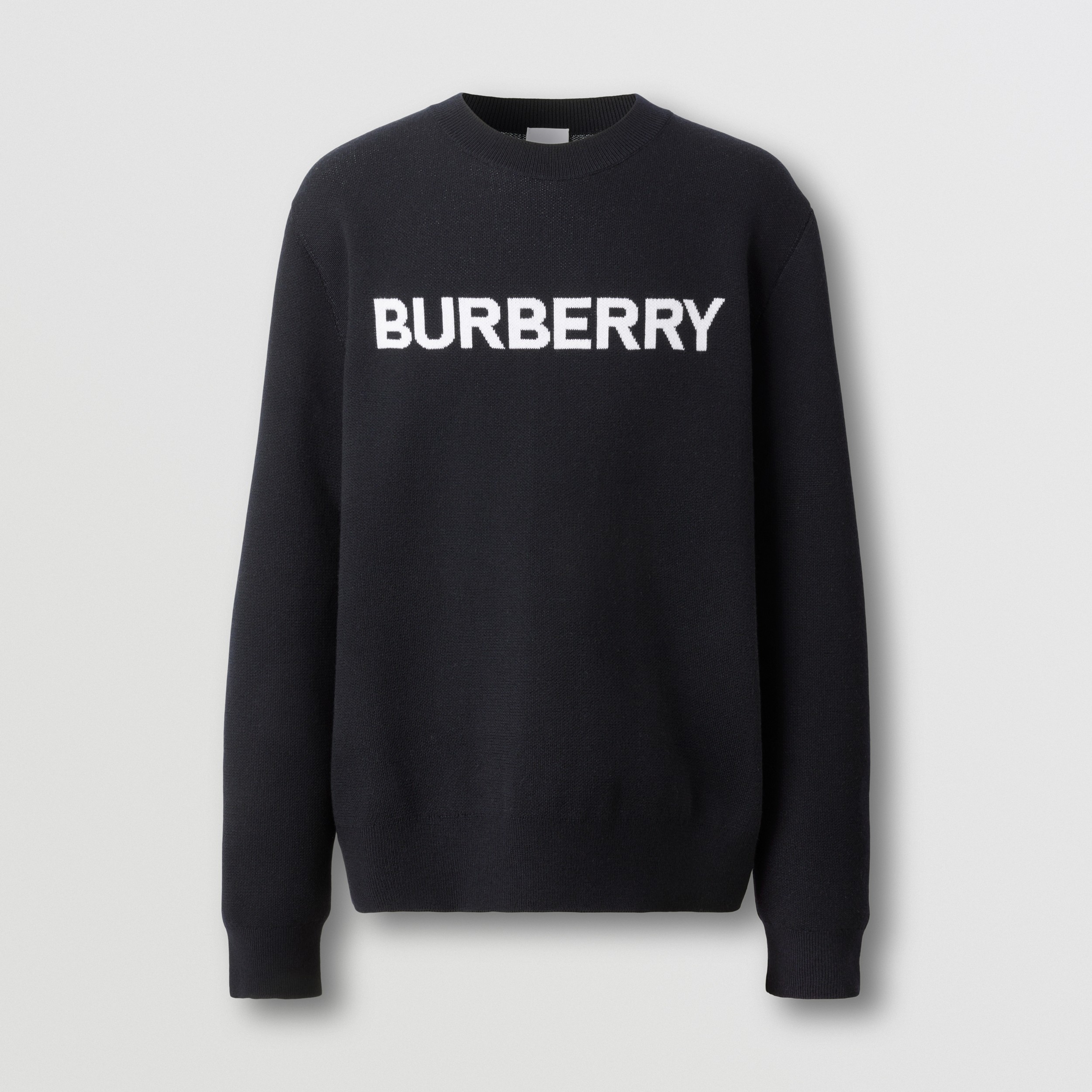 Logo Intarsia Wool Cotton Sweater in Coal Blue - Men | Burberry® Official - 1