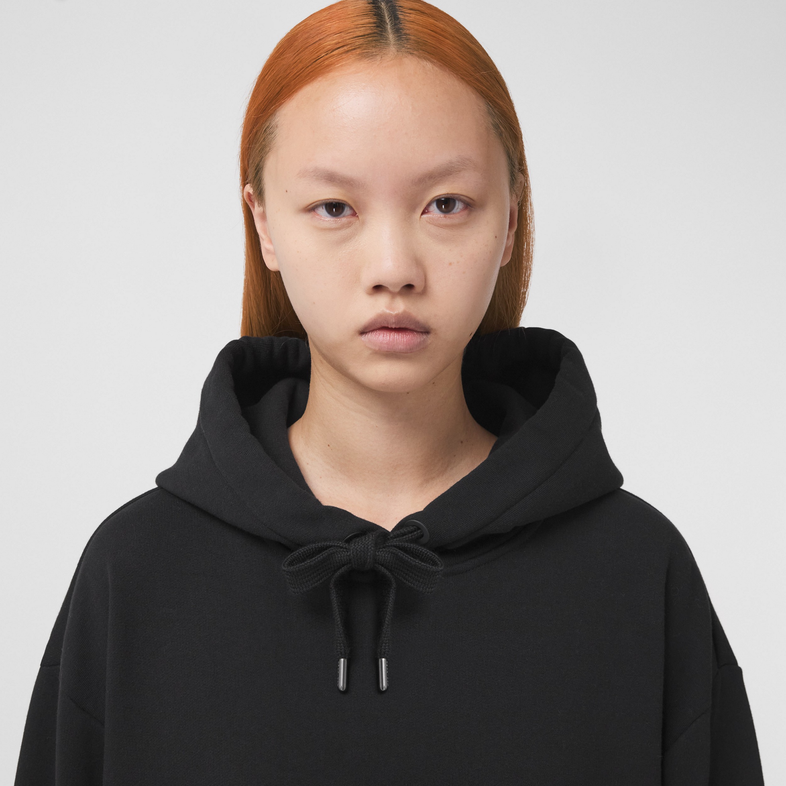 Check Panel Cotton Oversized Hoodie in Black - Women | Burberry® Official - 4