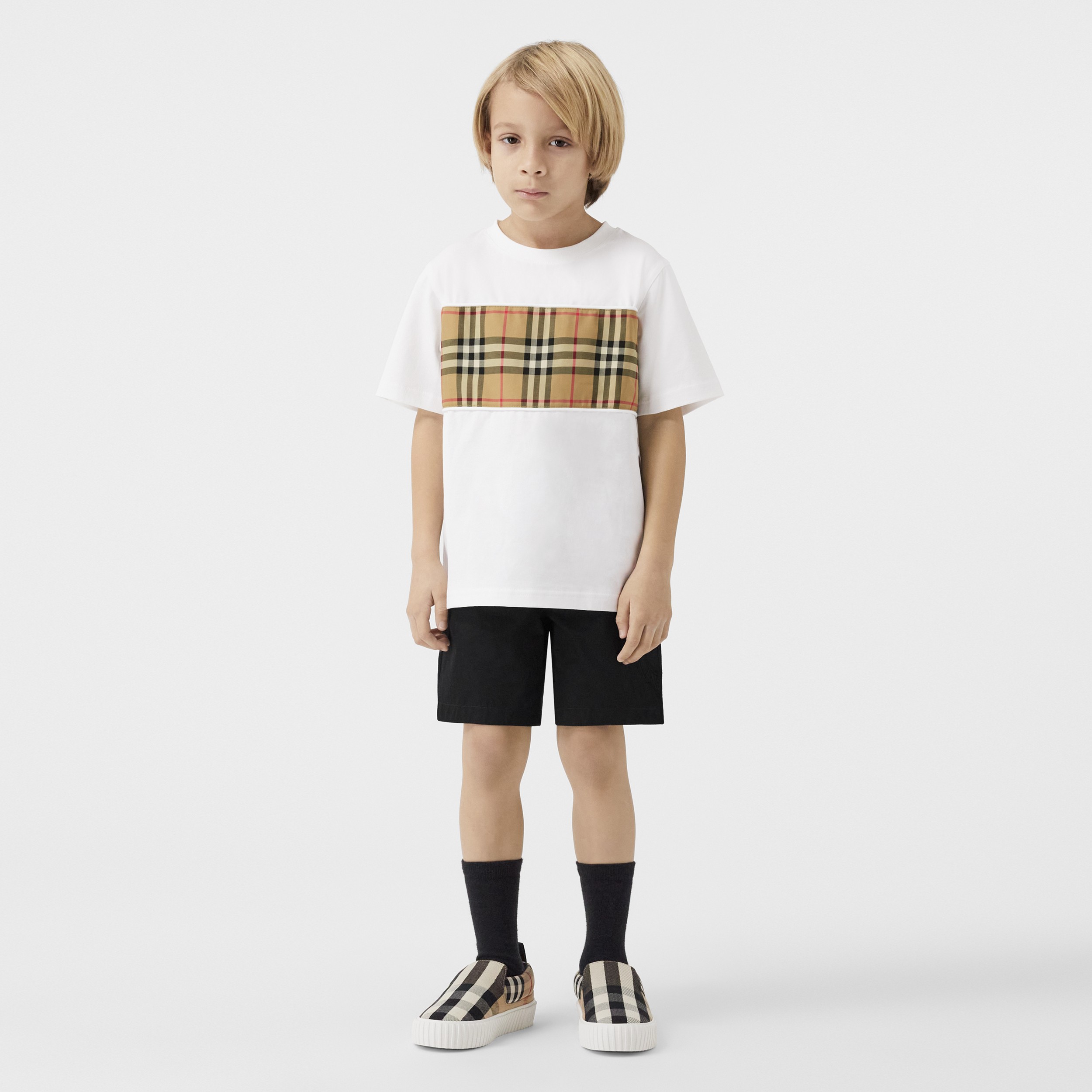 Vintage Check Panel Cotton T-shirt in White | Burberry® Official - 4