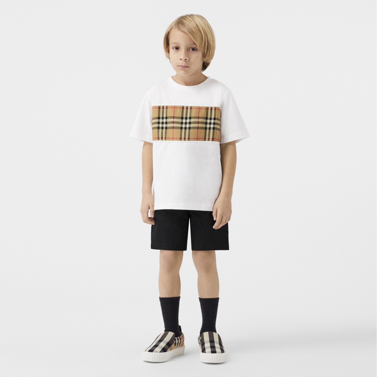 Vintage Check Panel Cotton T-shirt in White | Burberry® Official