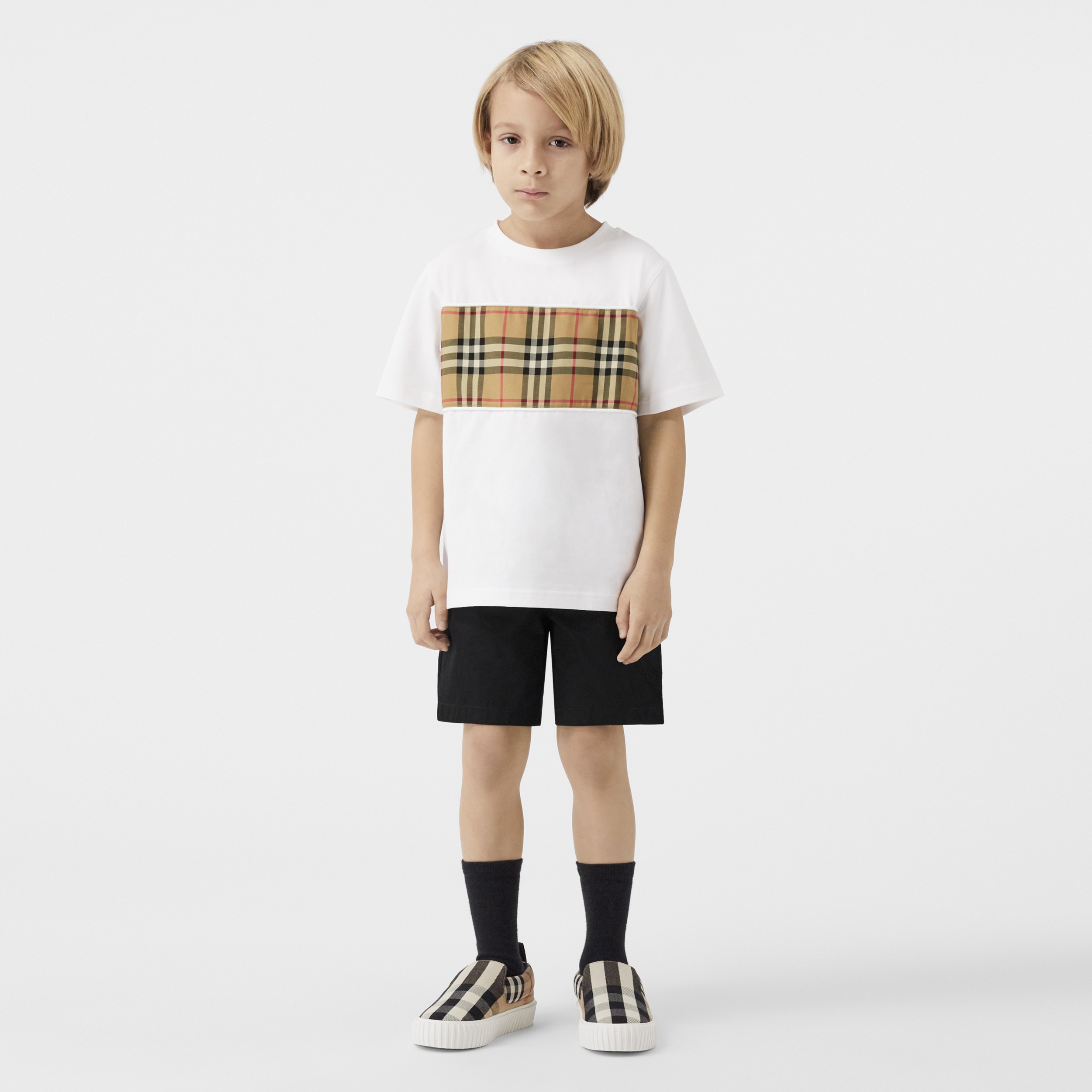 Vintage Check Panel Cotton T-shirt in White | Burberry® Official - 3