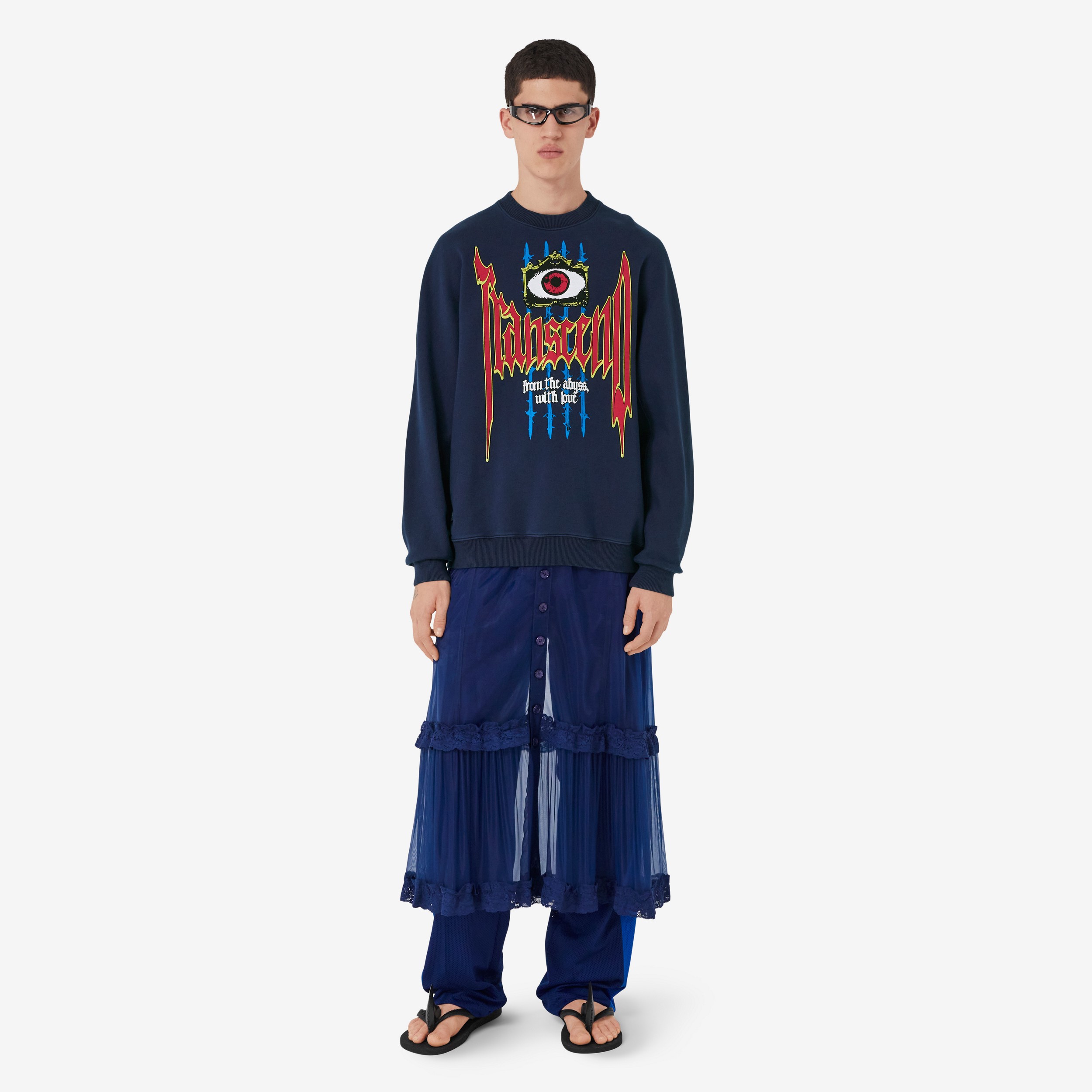 Suéter oversize de algodão com estampa de slogan (Azul Marinho Crepúsculo) - Homens | Burberry® oficial - 2