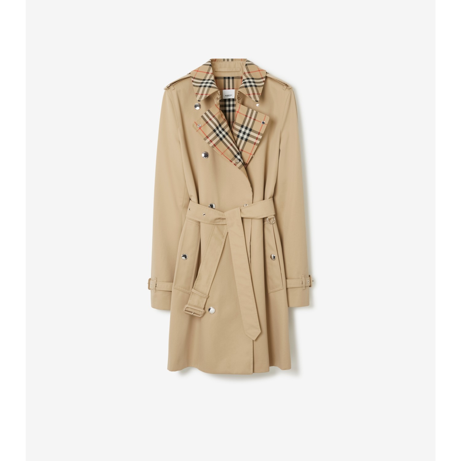 Short Check Collar Gabardine Trench Coat in Honey - Women, Cotton |  Burberry® Official