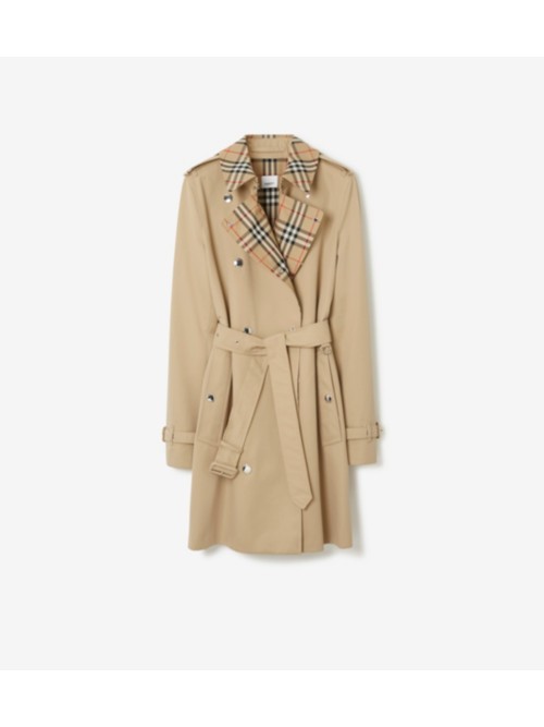 Burberry Castleford Check Collar Water Resistant Gabardine Trench Coat In Honey