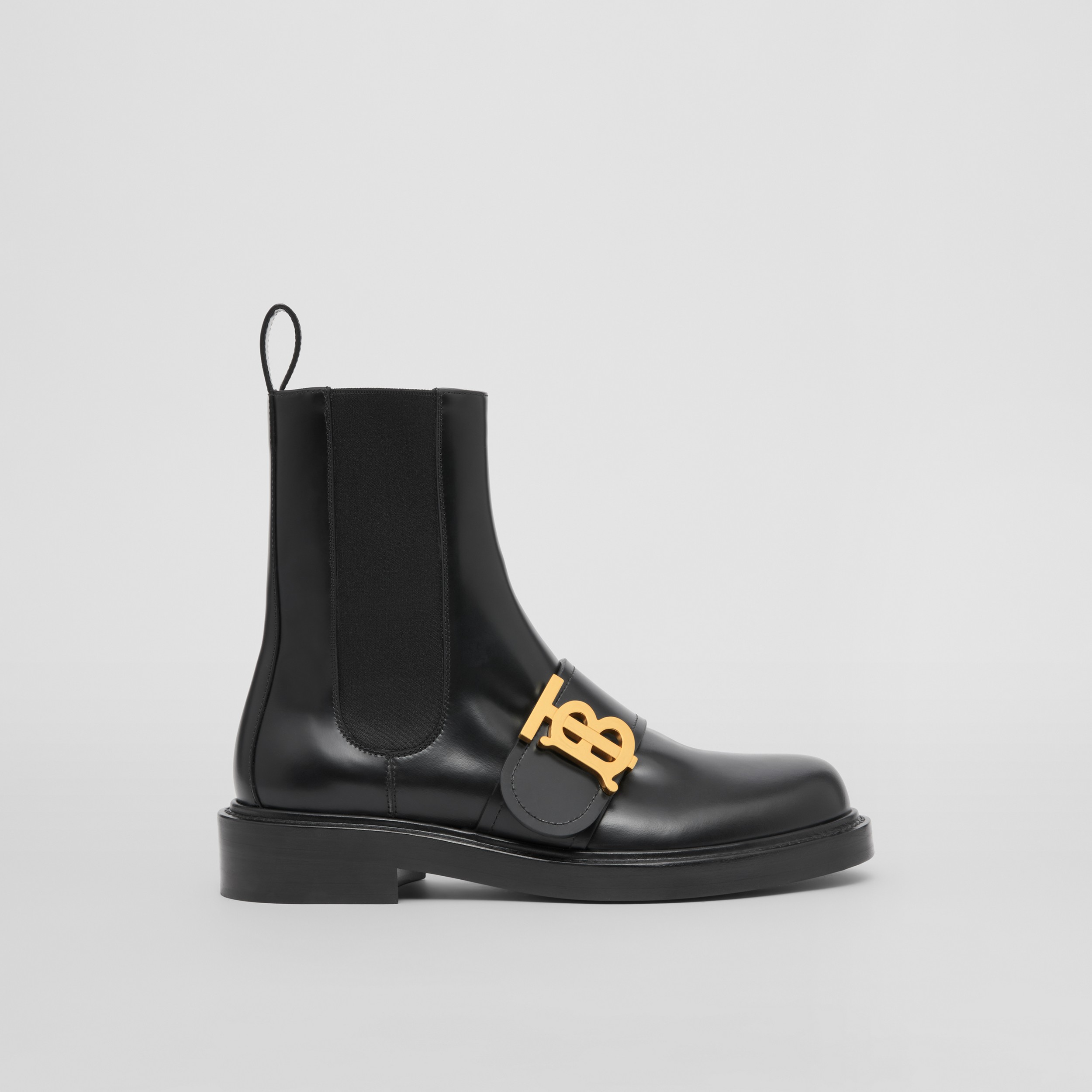 Monogram Motif Leather Chelsea Boots in Black - Women | Burberry® Official - 1