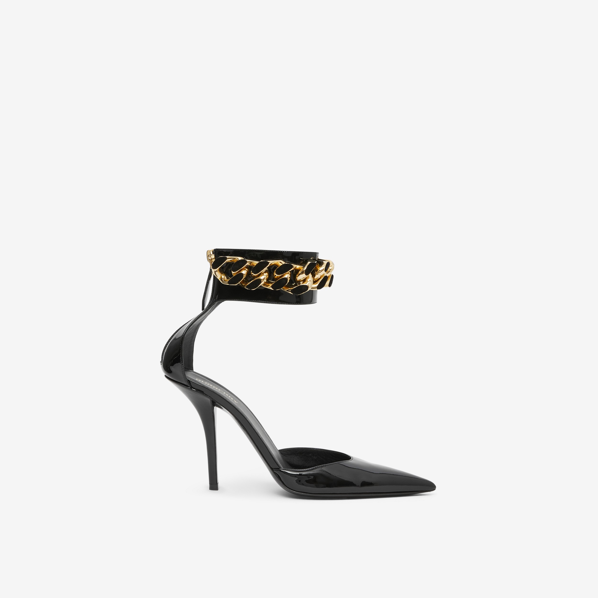Zapatos de tacón en charol con puntera en pico y detalle de cadena (Negro) - Mujer | Burberry® oficial - 1