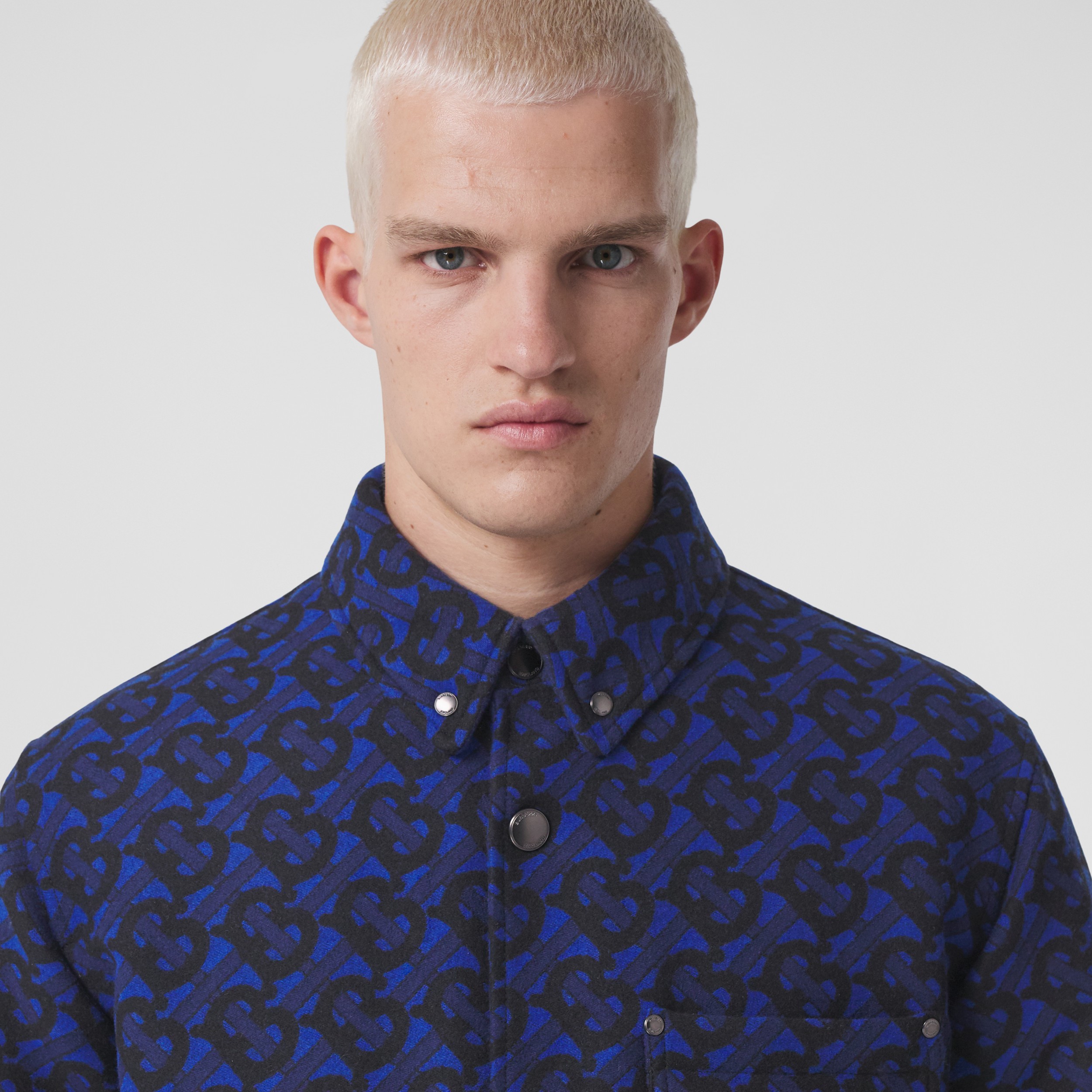 Monogram Wool Jacquard Overshirt in Deep Royal Blue - Men | Burberry® Official - 2