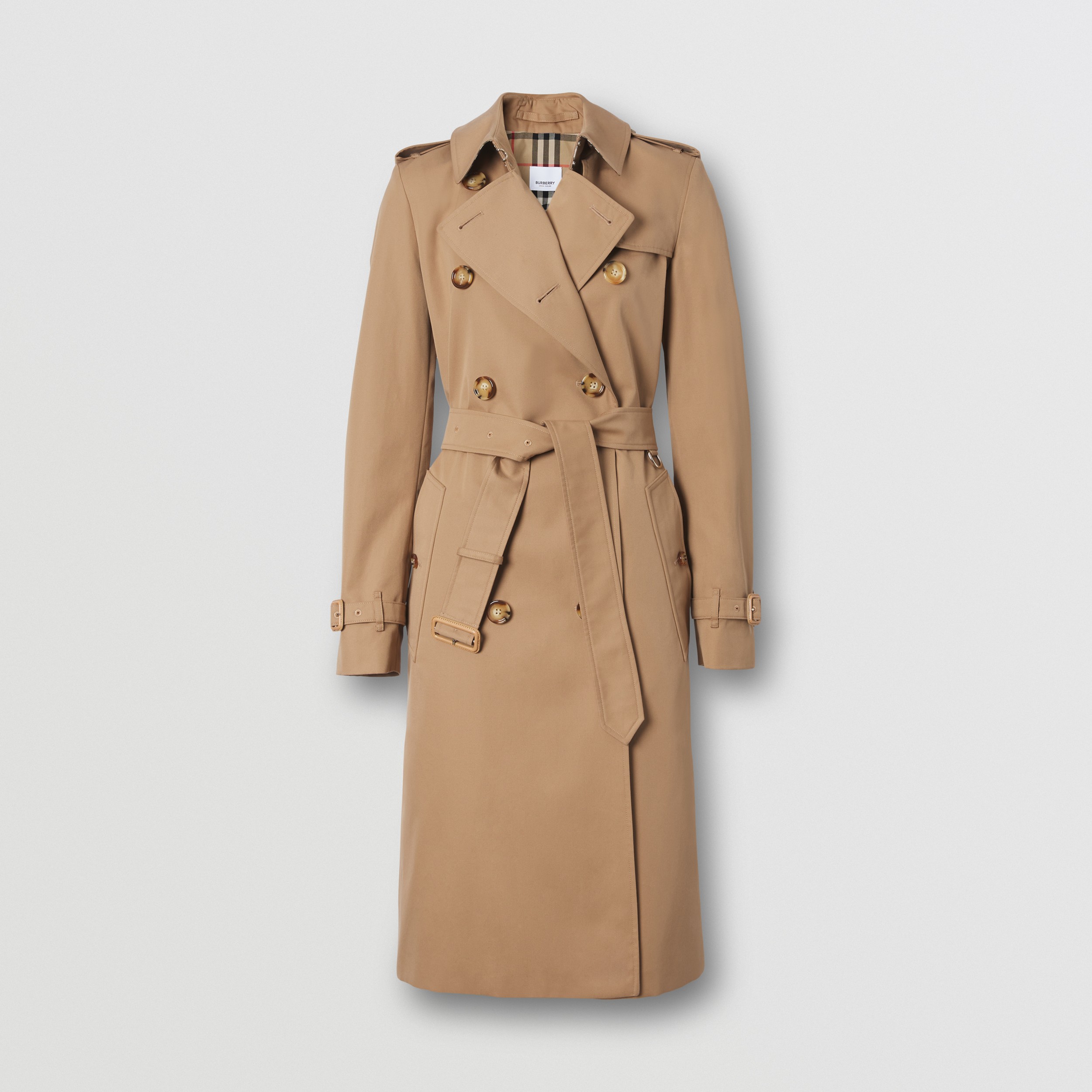 Logo Graphic Cotton Gabardine Trench Coat in Camel - Women | Burberry ...