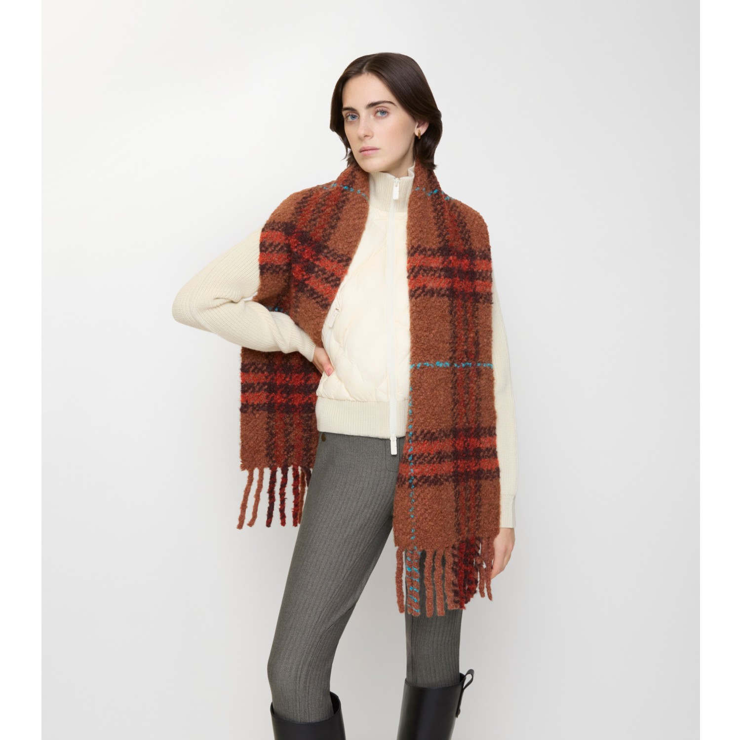 Check Alpaca Wool Blend Bouclé Scarf in Ginger brown | Burberry® Official