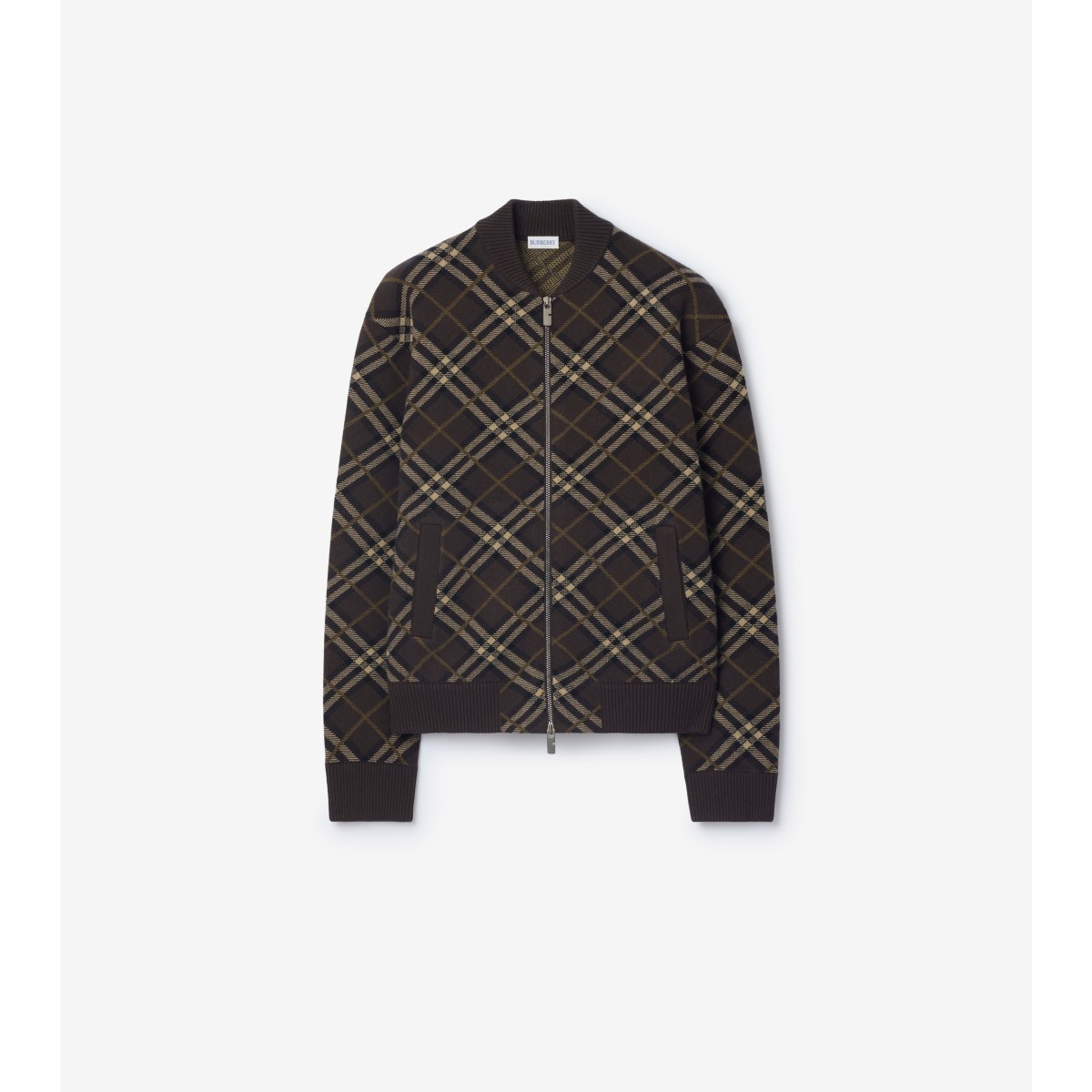 Burberry Check Wool Cashmere Bomber Jacket In Brown