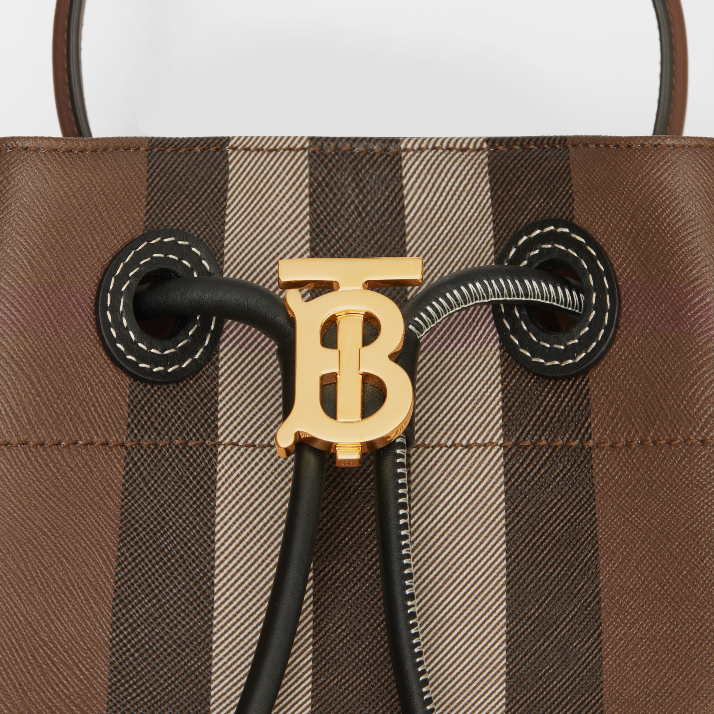 Check and Leather Small TB Bucket Bag in Dark Birch Brown - Women | Burberry® Official - 2