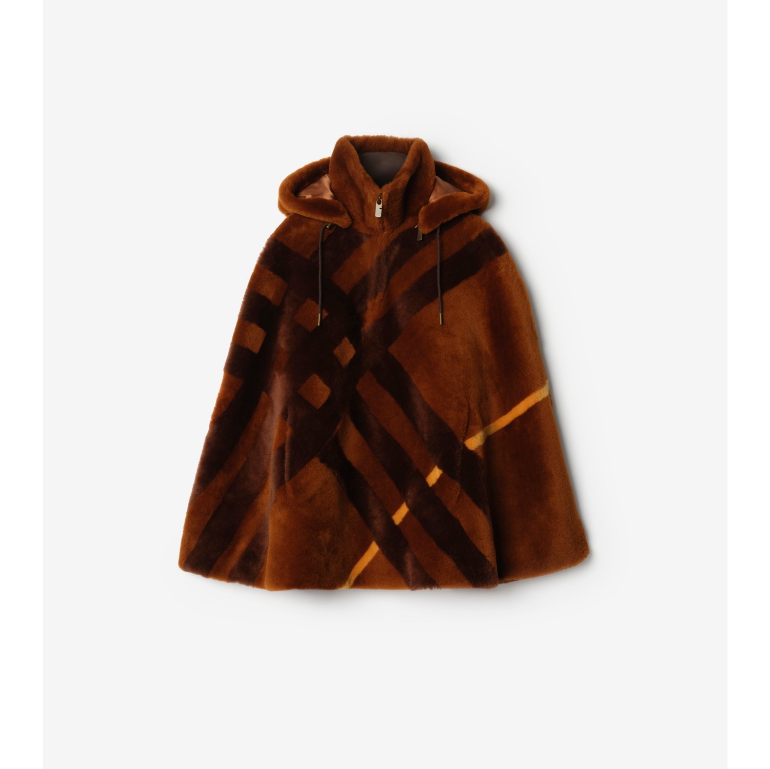 Check Intarsia Shearling Cape