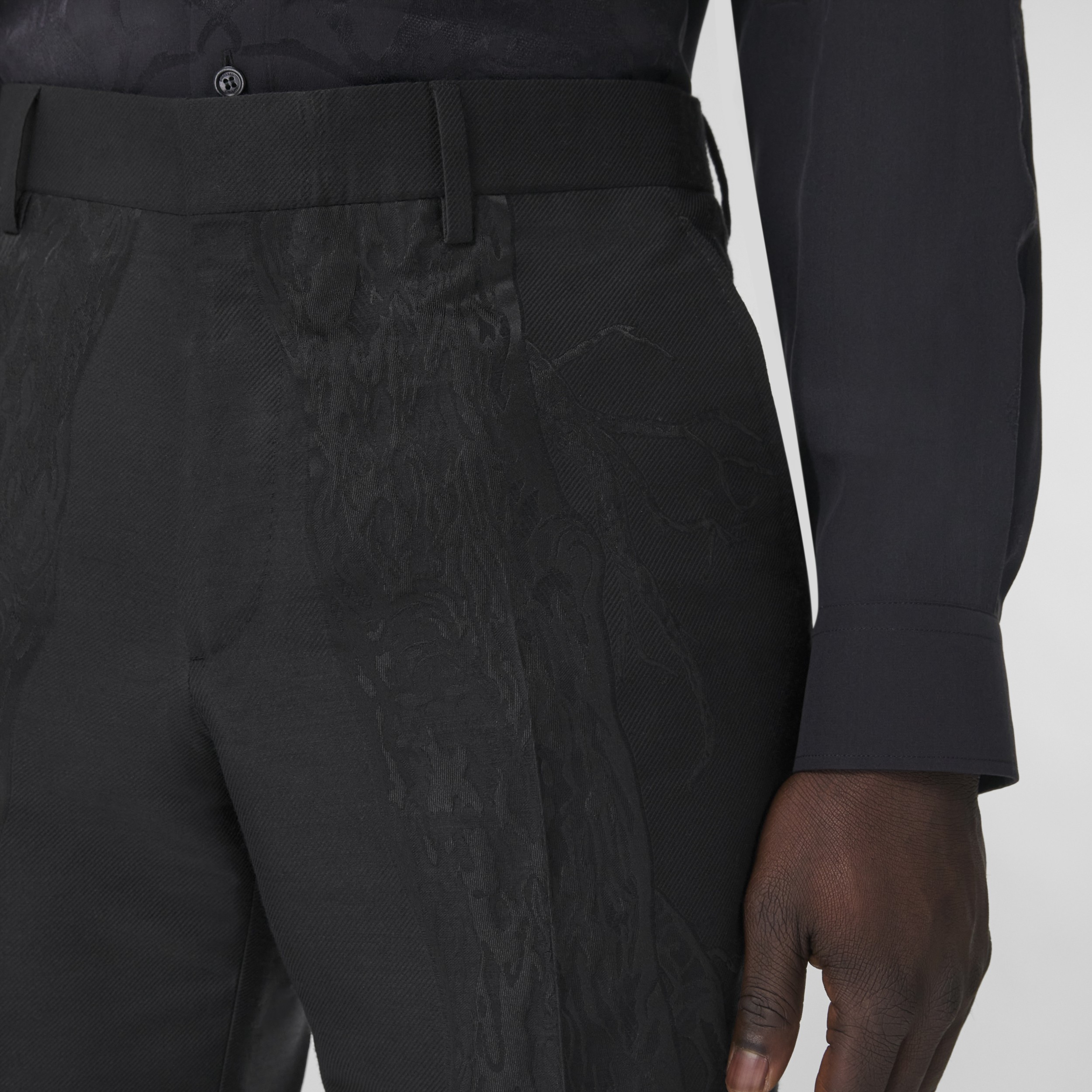 Classic Fit Wool Silk Blend Jacquard Tailored Trousers in Black - Men ...