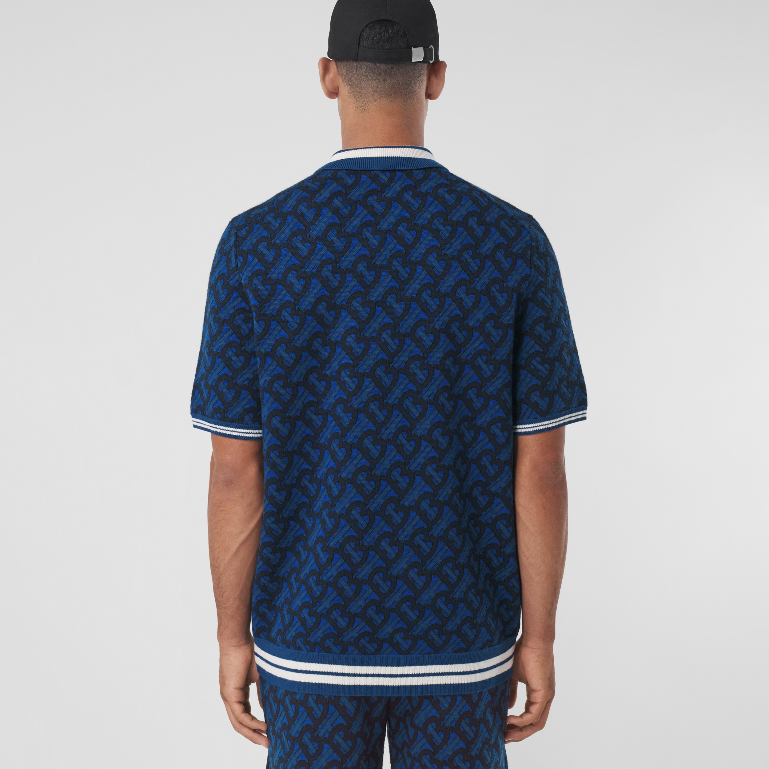 Monogram Wool Jacquard Polo Shirt in Royal Blue - Men | Burberry® Official - 3