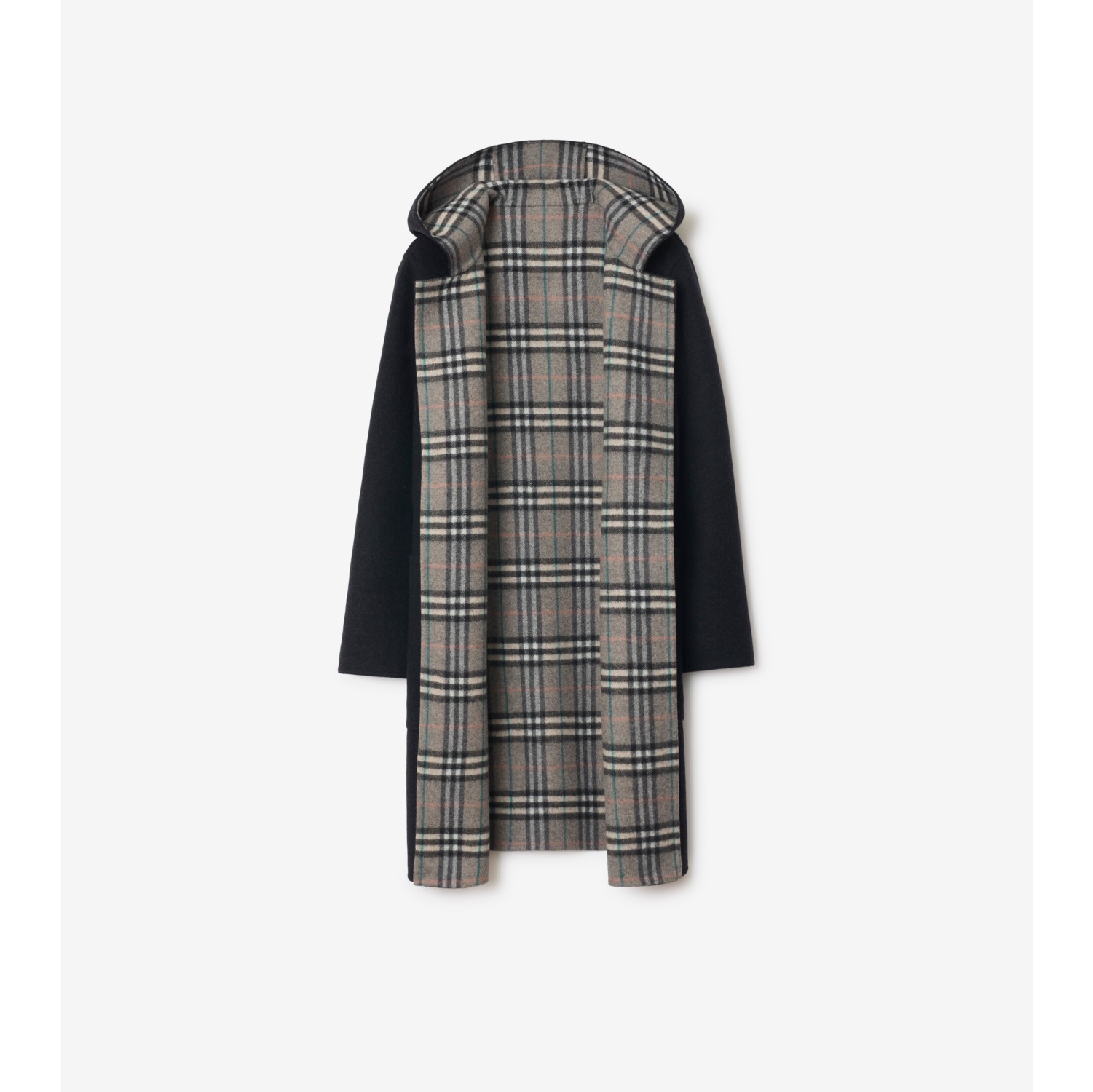 Reversible Wool Hooded Wrap Coat in Navy/Glacier - Women | Burberry® Official