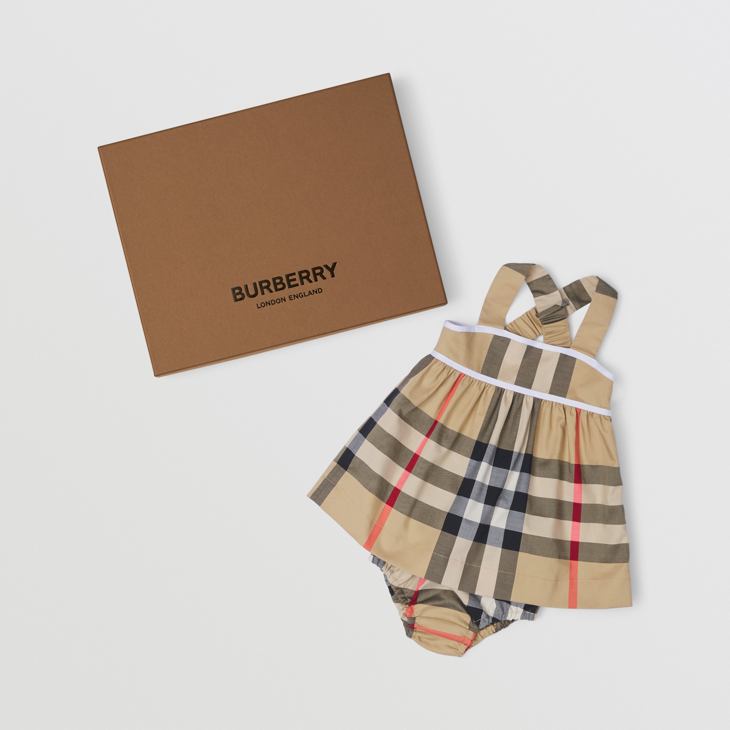 Check Stretch Cotton Dress with Bloomers in Archive Beige - Children | Burberry® Official - 4