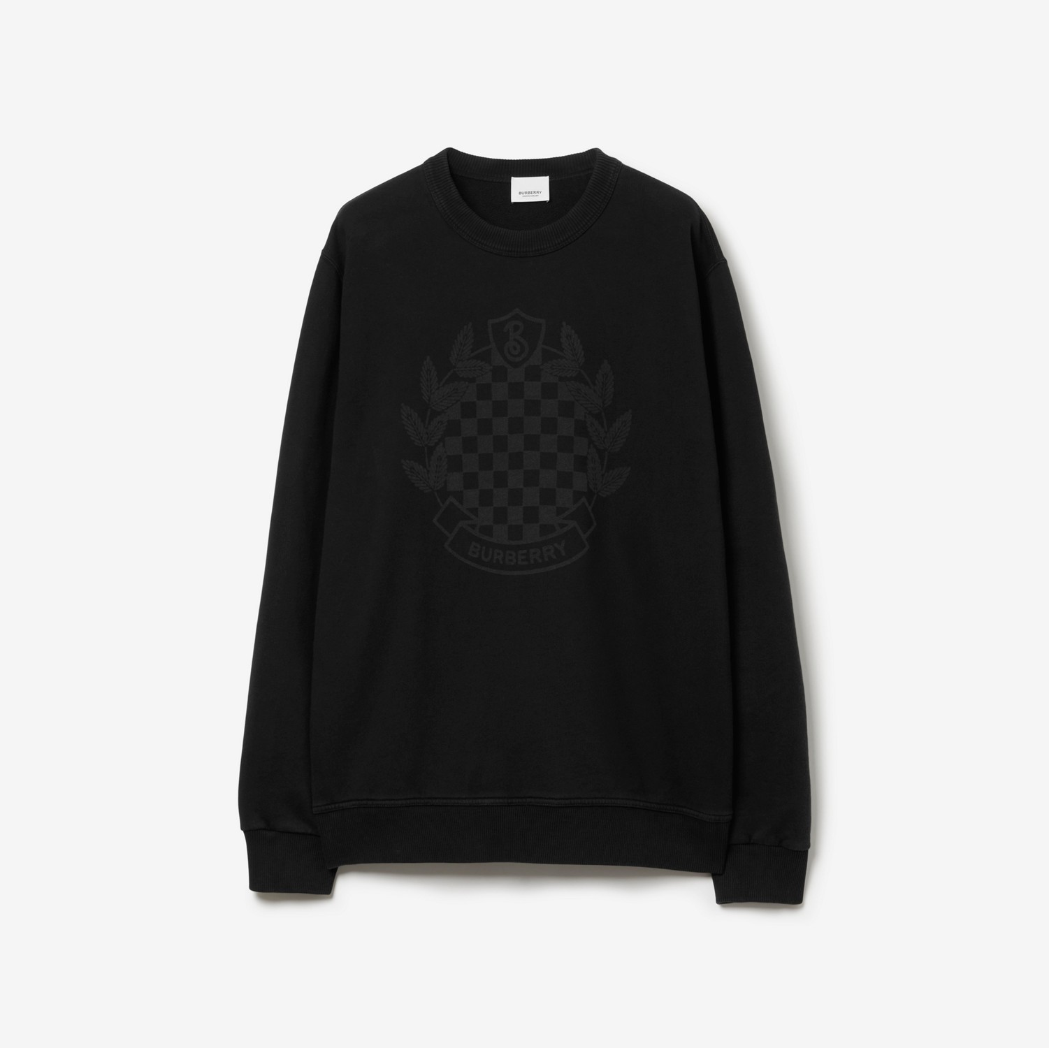 Chequered Crest Cotton Sweatshirt in Black - Men | Burberry® Official