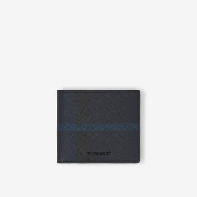 Exaggerated Check Bifold Coin Wallet in Dark Charcoal Blue - Men | Burberry®  Official
