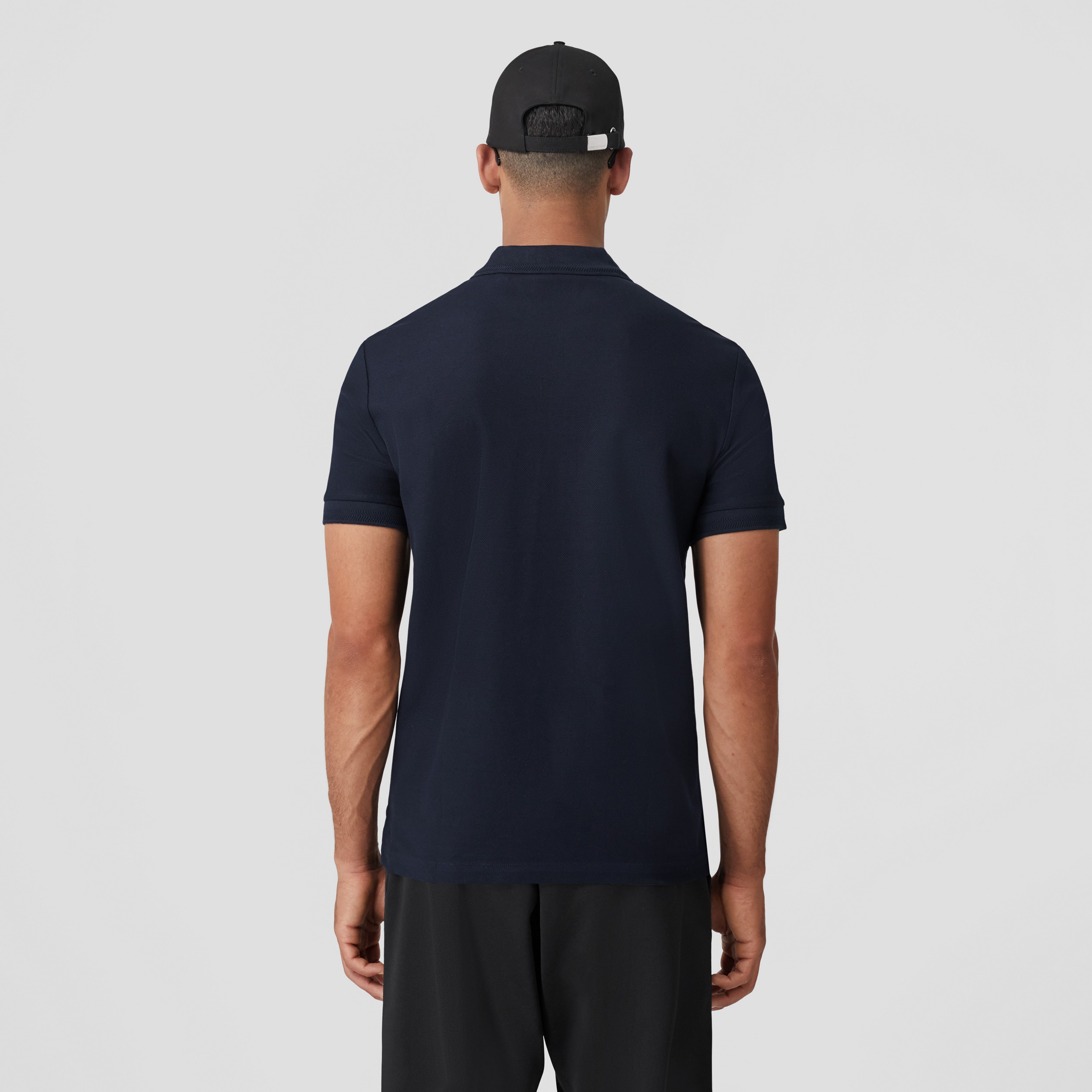Monogram Motif Cotton Piqué Polo Shirt in Coal Blue - Men | Burberry® Official - 3