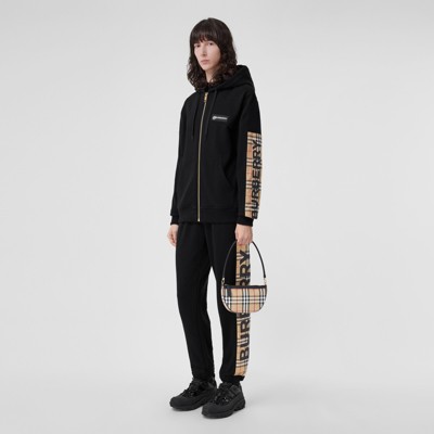 burberry vintage check panel cotton moletom com capuz